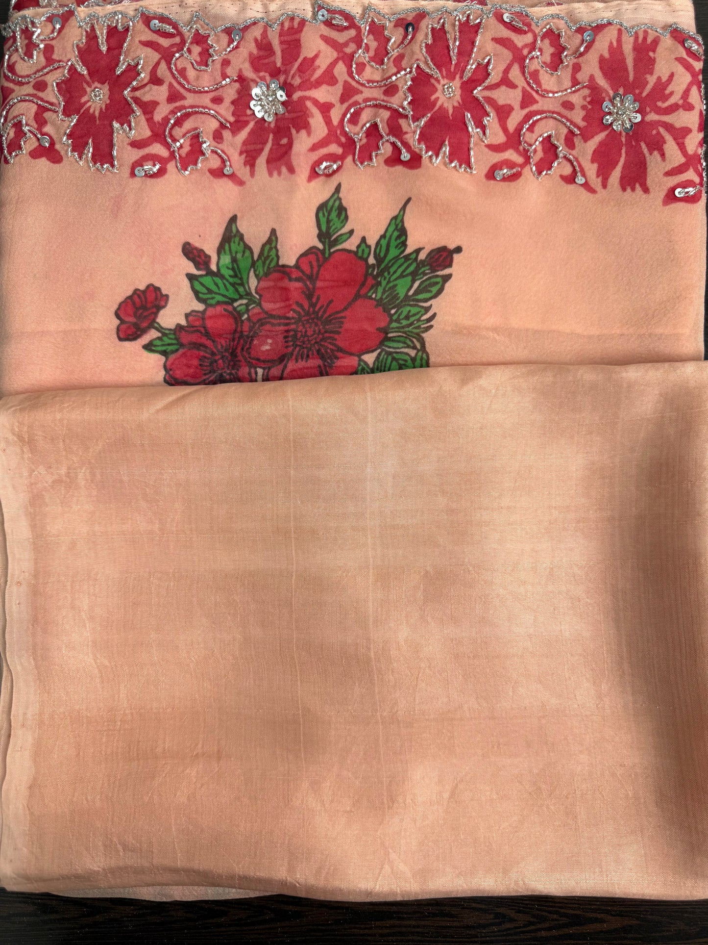 Handloom Hand Block Printed & Hand Embroidered Georgette Silk Saree