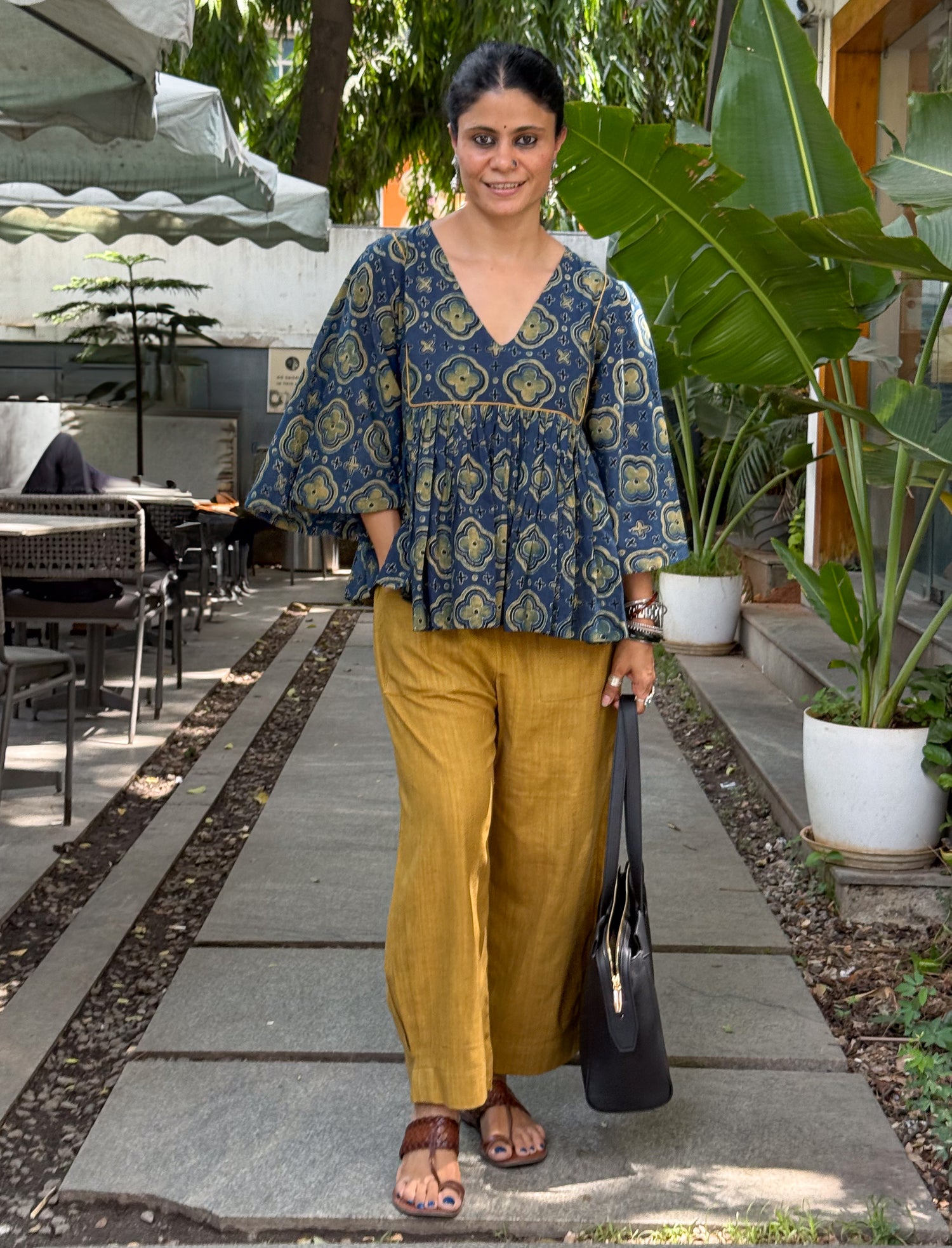 Handloom Cotton With Handblock Printed Natural Dyed Ajrakh Top