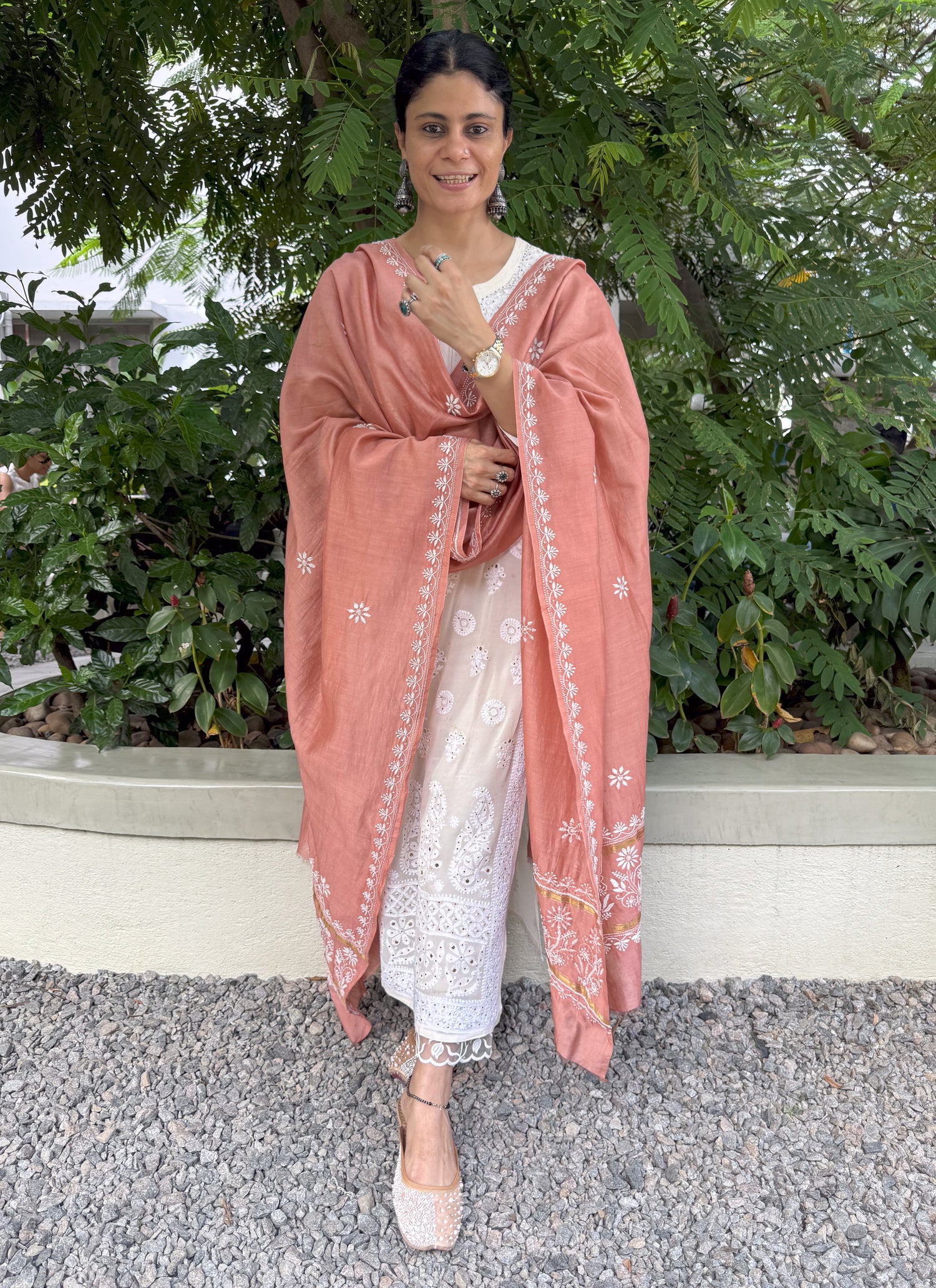 Chanderi Silk Handembroidered Chikankari Dupatta