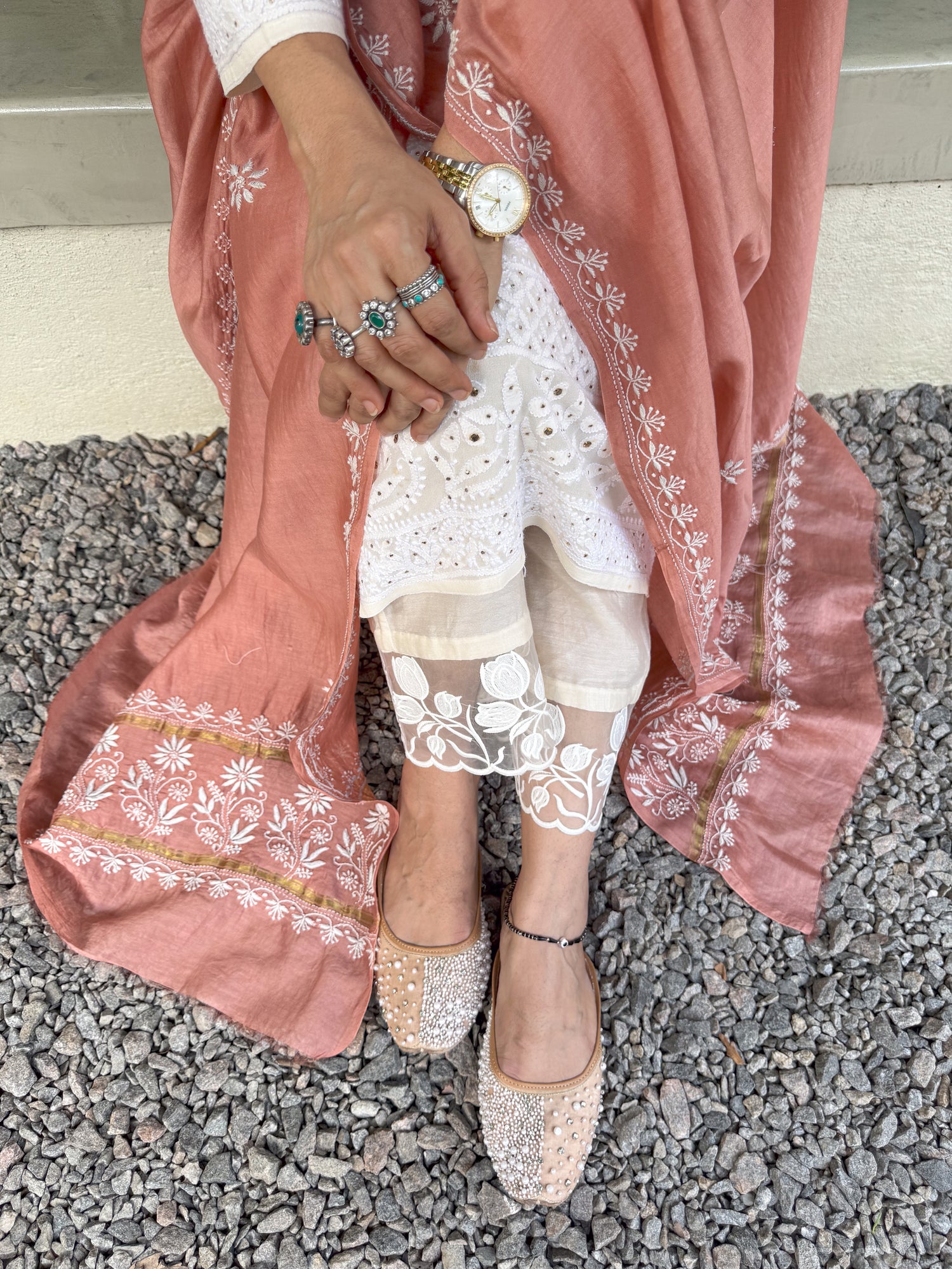 Chanderi Silk Handembroidered Chikankari Dupatta