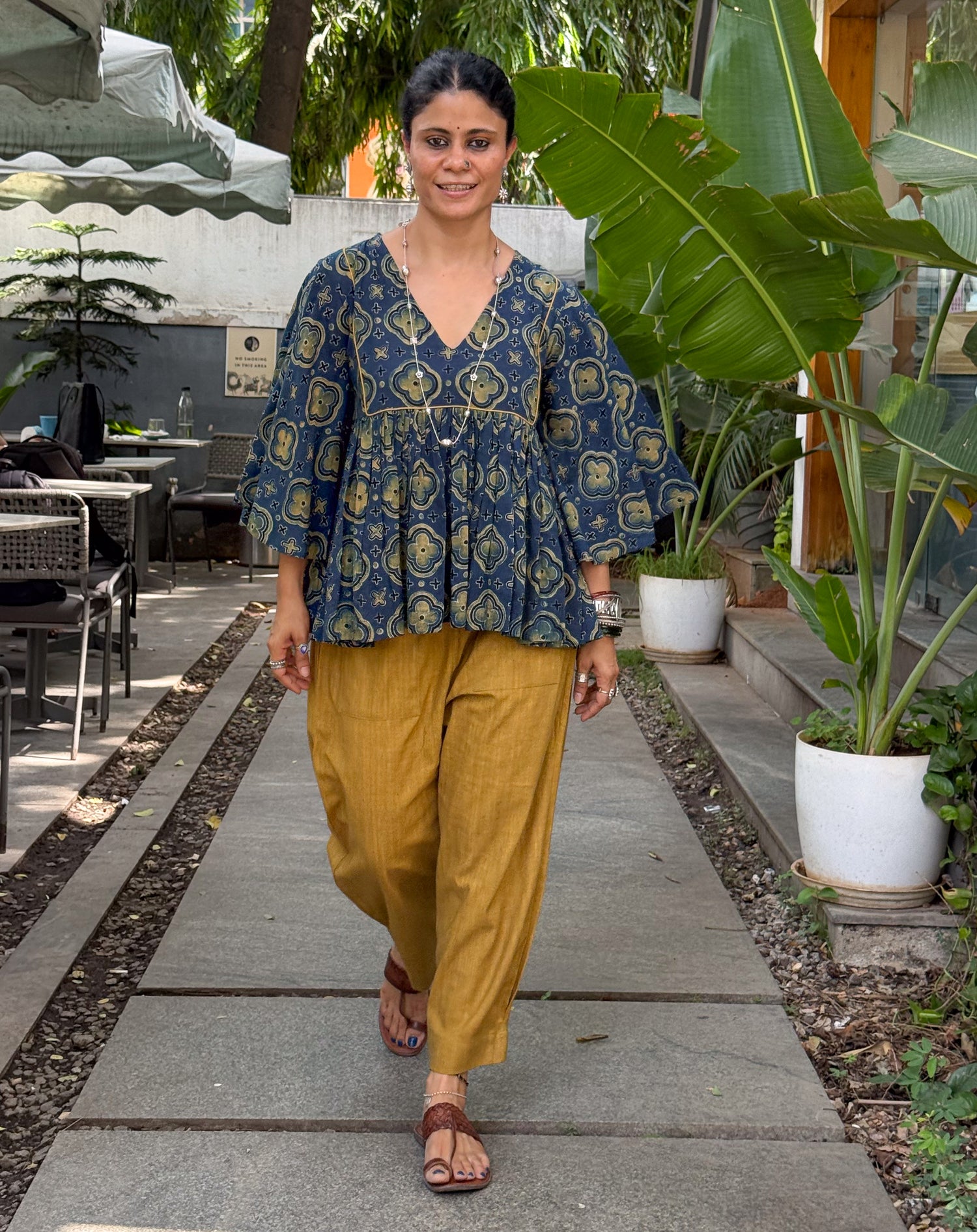 Handloom Cotton With Handblock Printed Natural Dyed Ajrakh Top