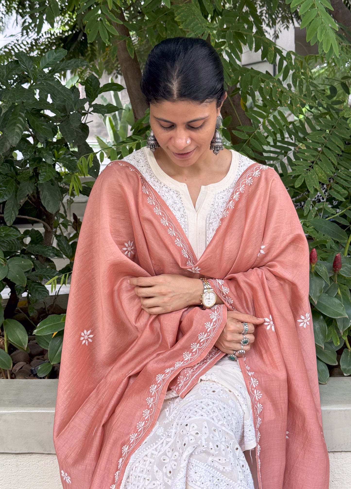 Chanderi Silk Handembroidered Chikankari Dupatta