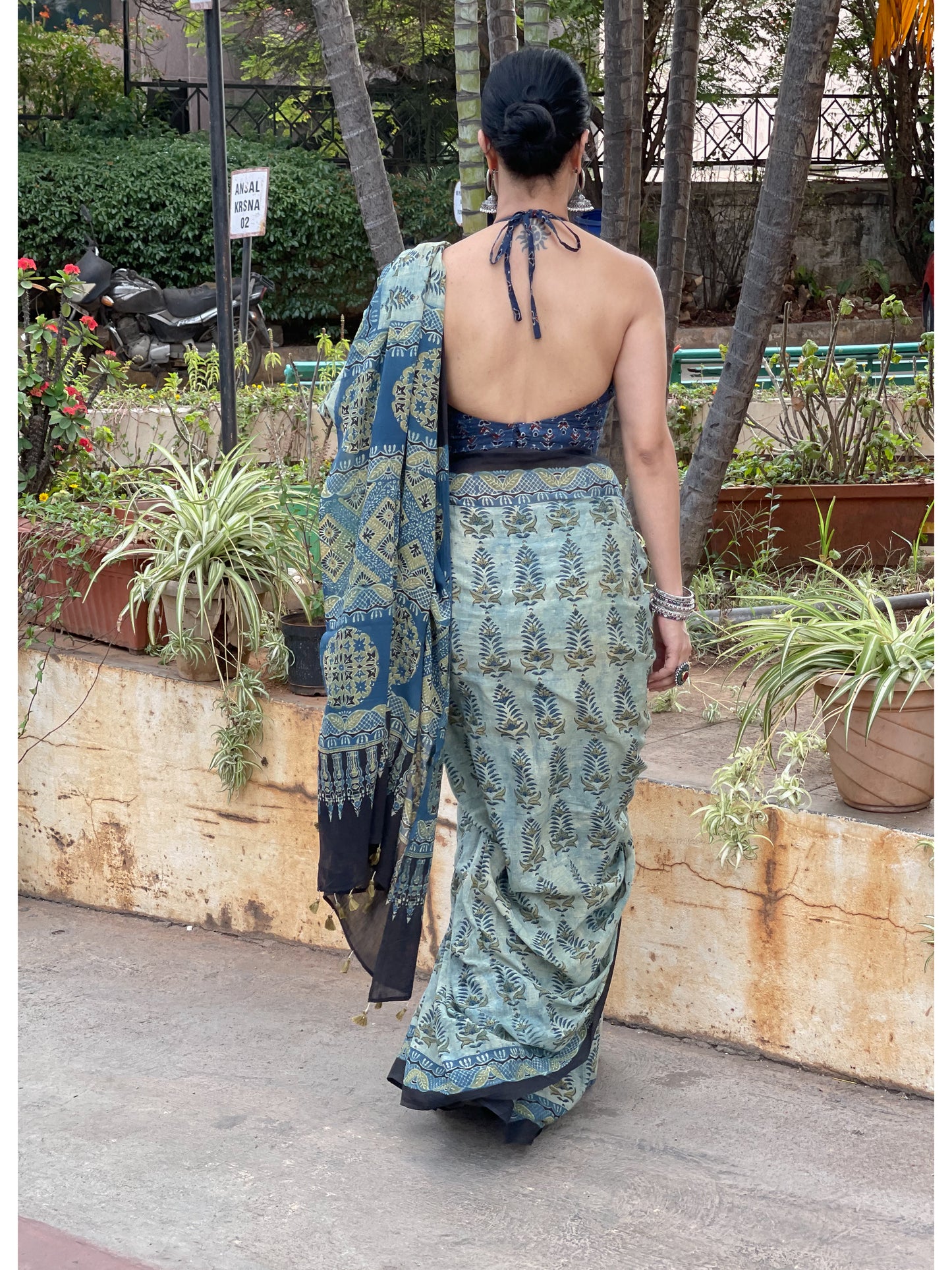 Handblock Printed  Natural Dyed  Ajrakh Mull Cotton Saree