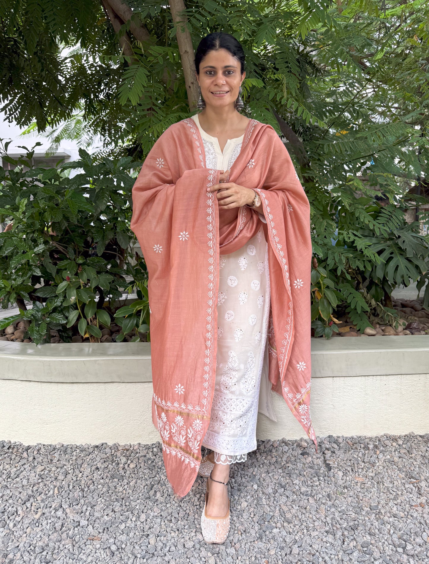Chanderi Silk Handembroidered Chikankari Dupatta