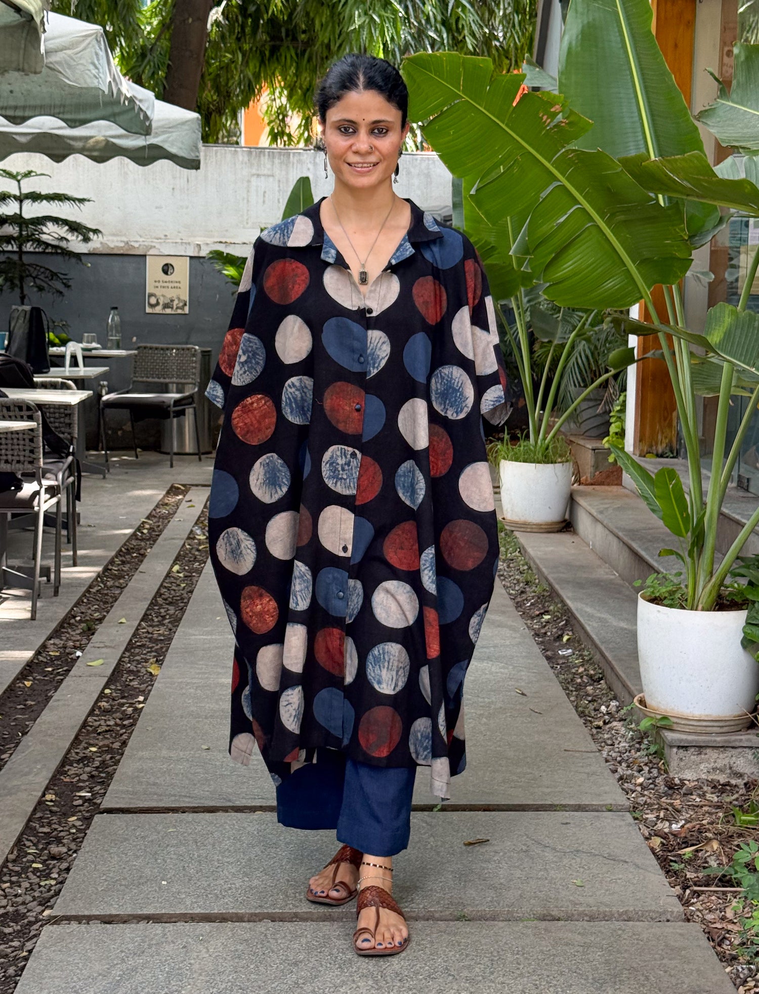 Handloom Cotton With Handblock Printed Natural Dyed Ajrakh Kaftan