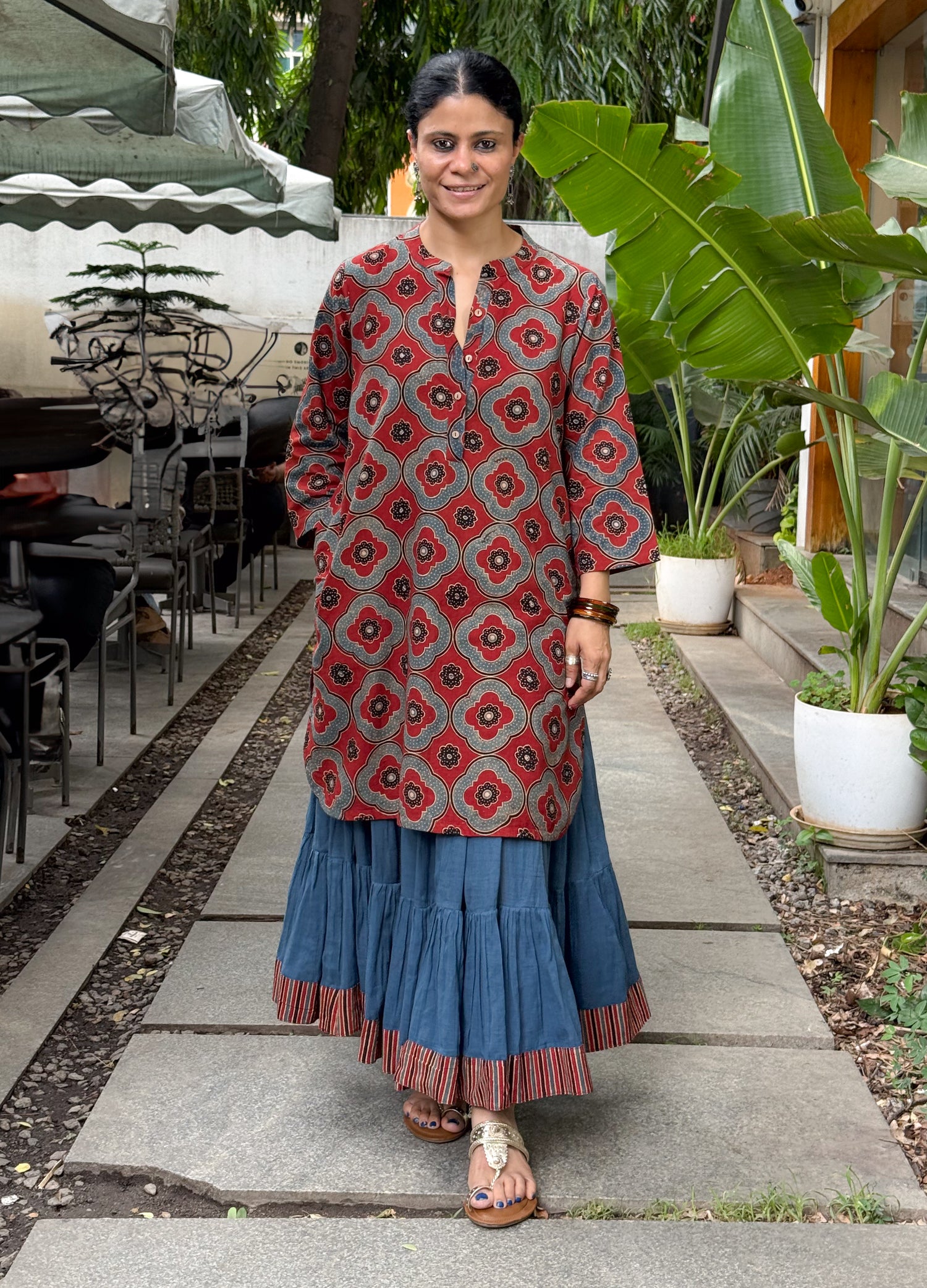 Handloom Cotton With Handblock Printed Natural Dyed Ajrakh Kurta