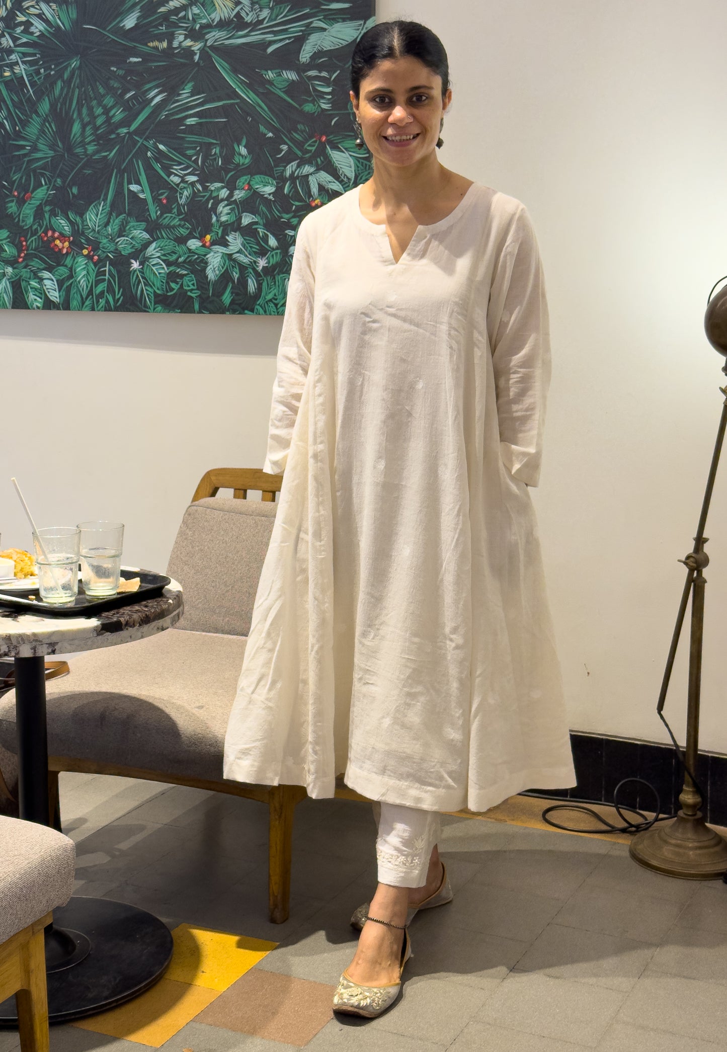 Handwoven Jamdani  Muslin Kalidar Kurta With Lining