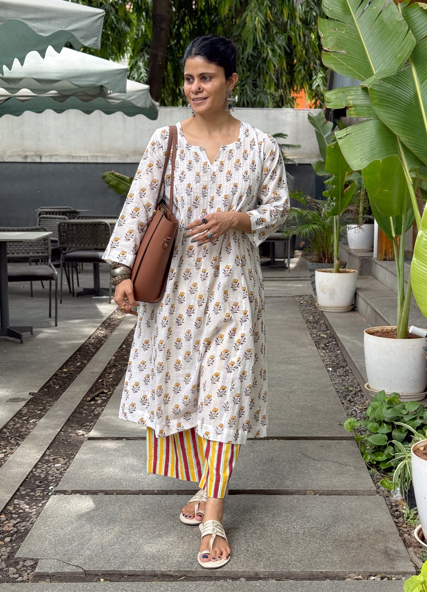Handloom Muslin Jamdani with Handblock Printed Kurta.