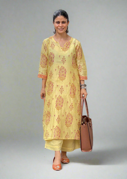 Handloom Hand Block Printed Chanderi Silk Kurta Set