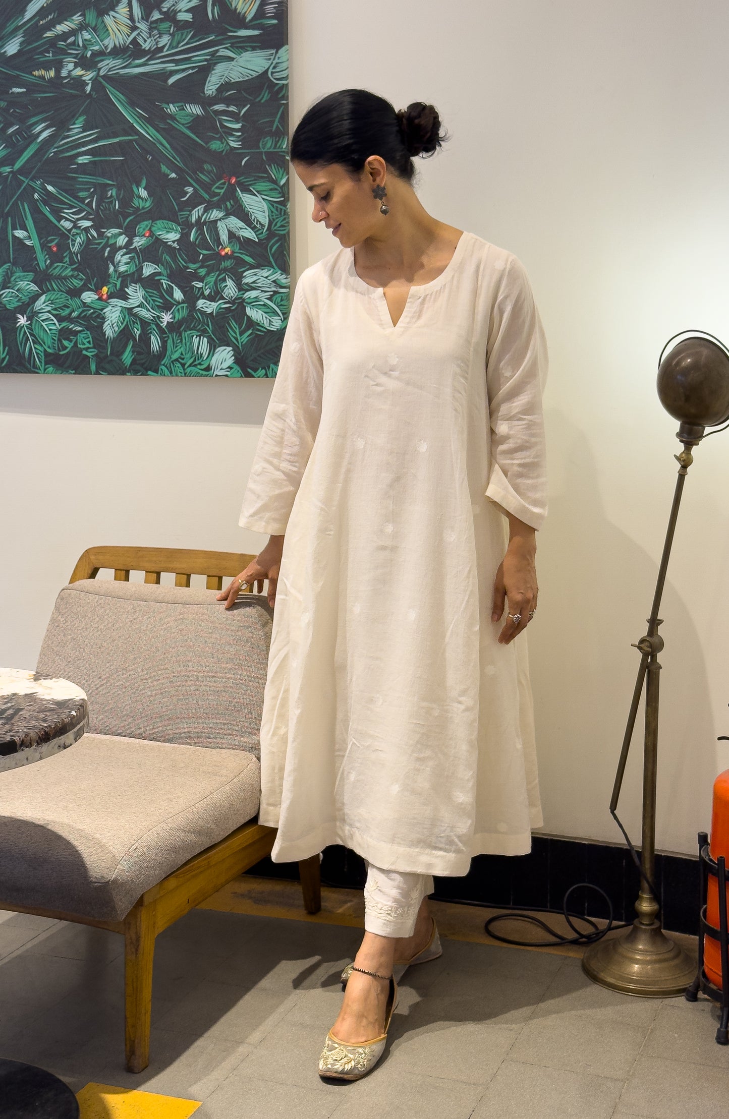 Handwoven Jamdani  Muslin Kalidar Kurta With Lining