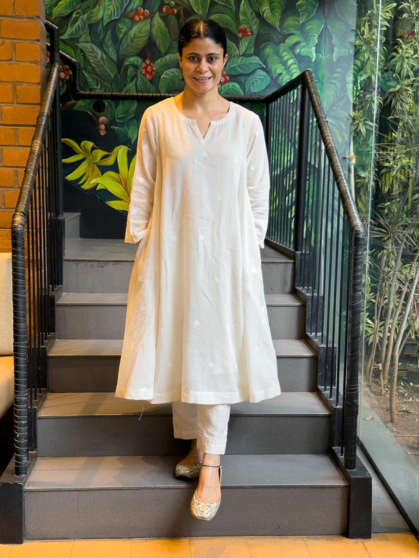 Handwoven Jamdani  Muslin Kalidar Kurta With Lining