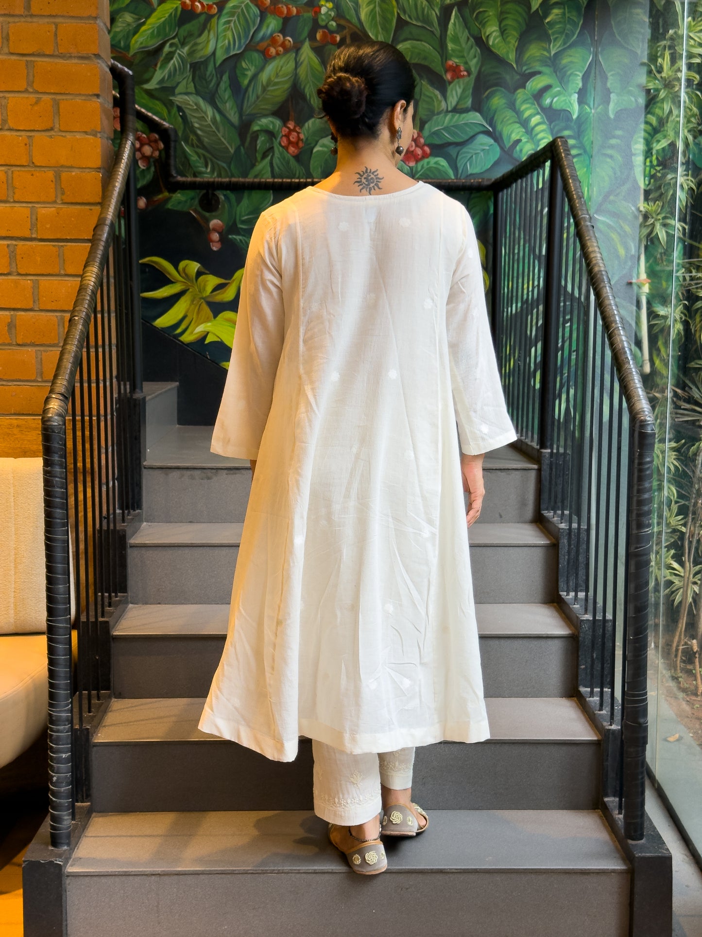 Handwoven Jamdani  Muslin Kalidar Kurta With Lining