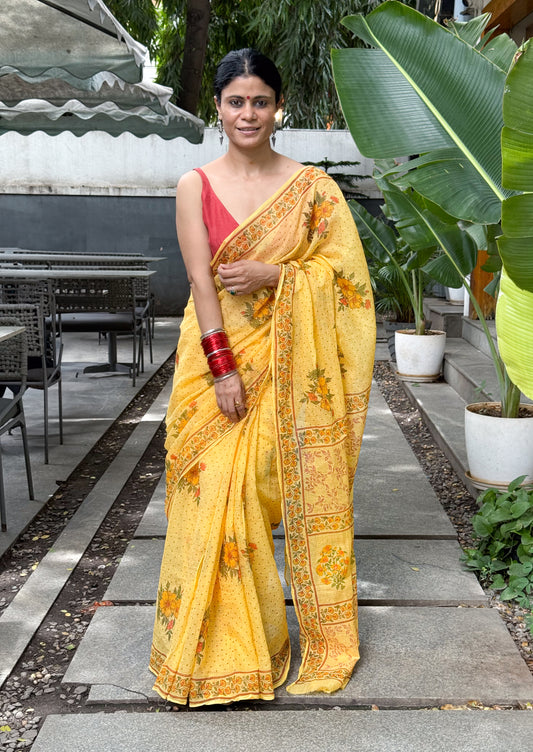Hand block Printed  Kota Doria Saree