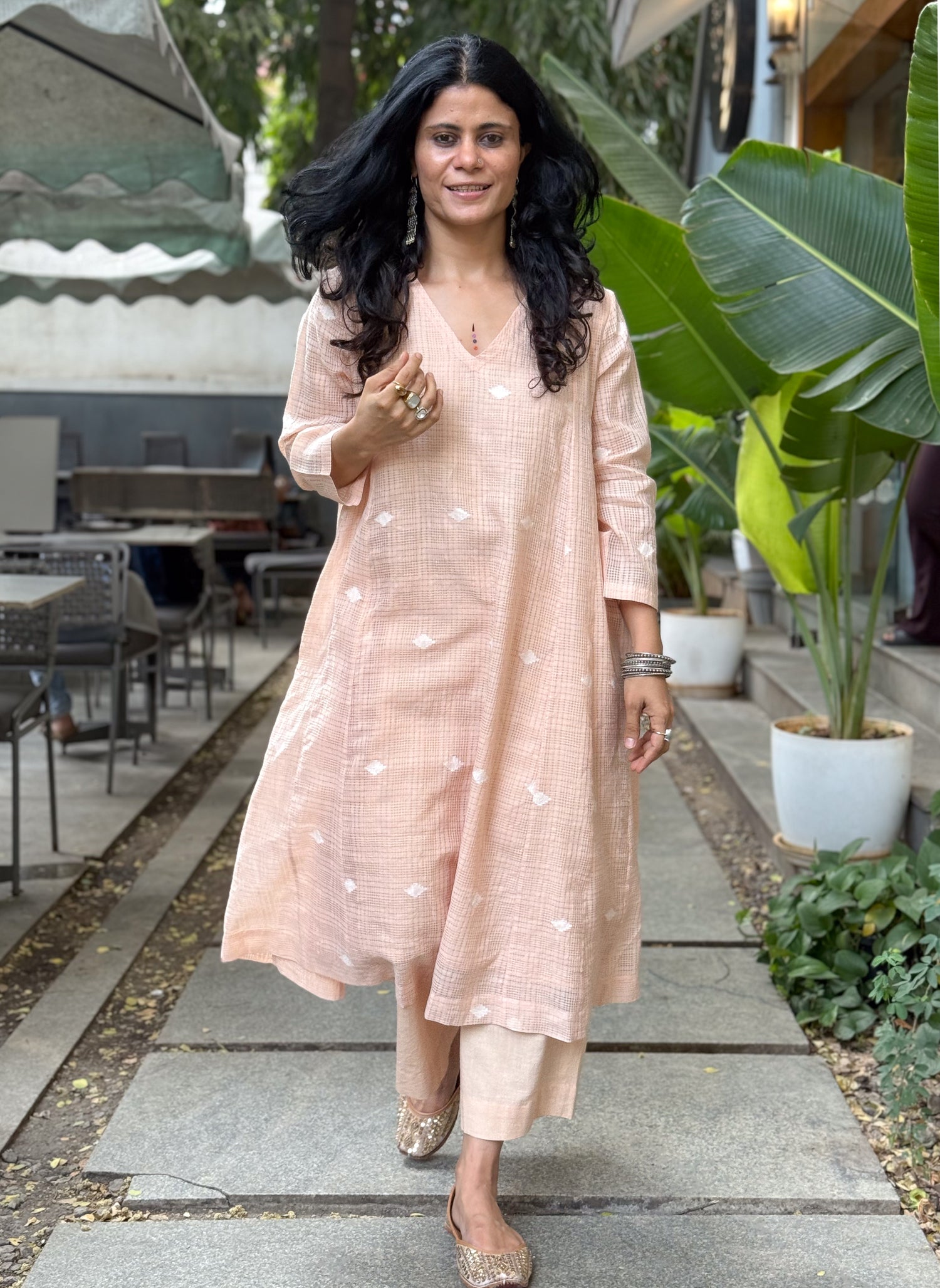 Handwoven Jamdani  Kurta With Lining.