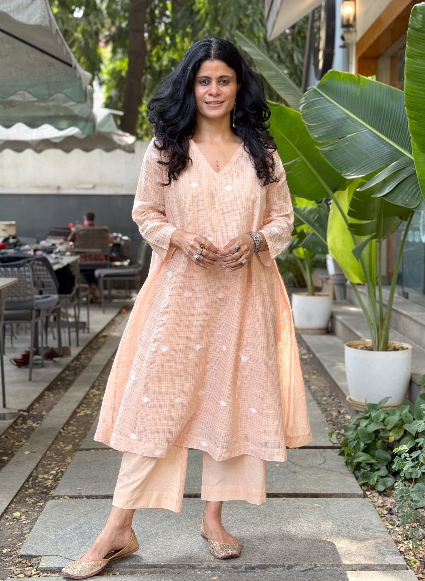 Handwoven Jamdani  Kurta With Lining.