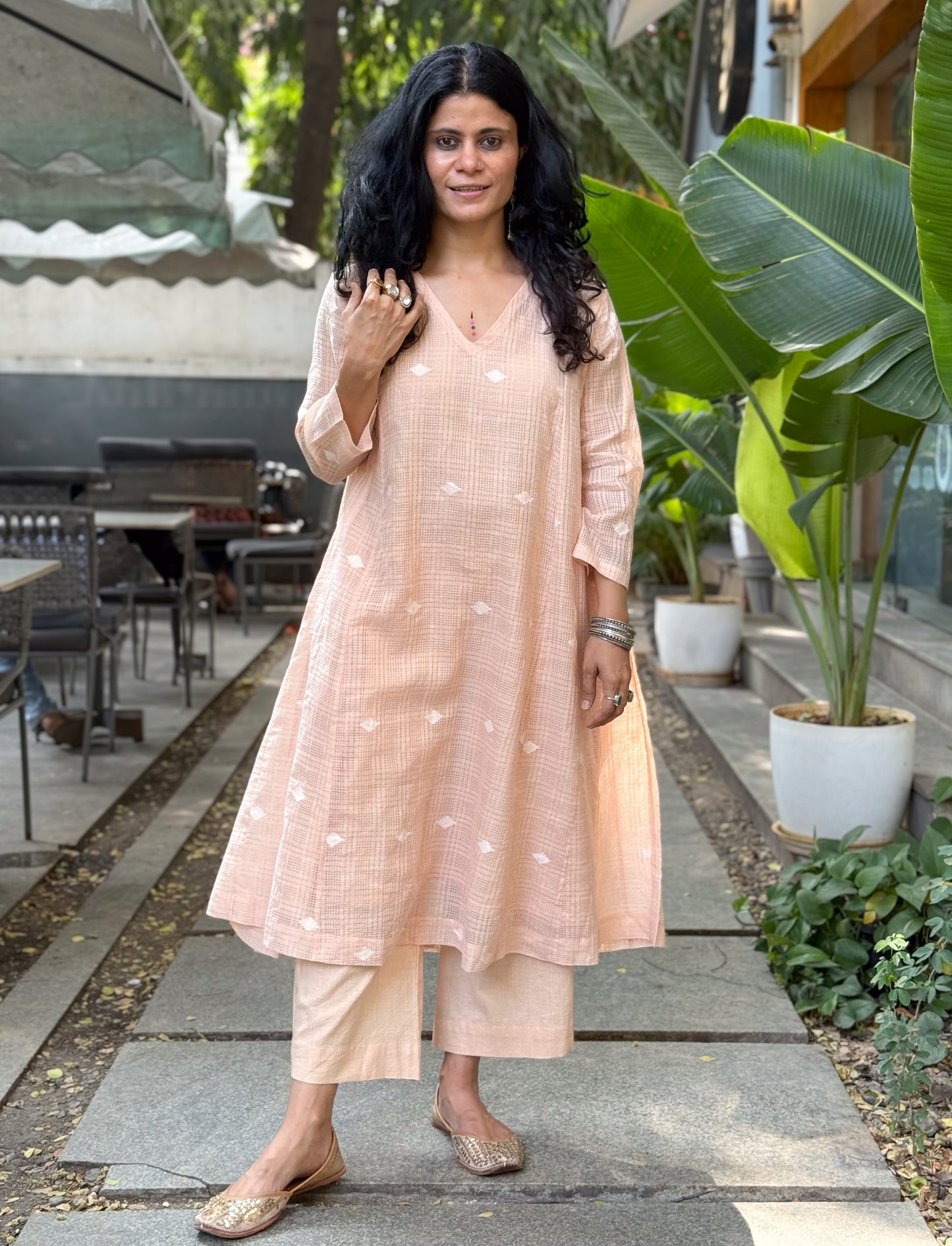 Handwoven Jamdani  Kurta With Lining.