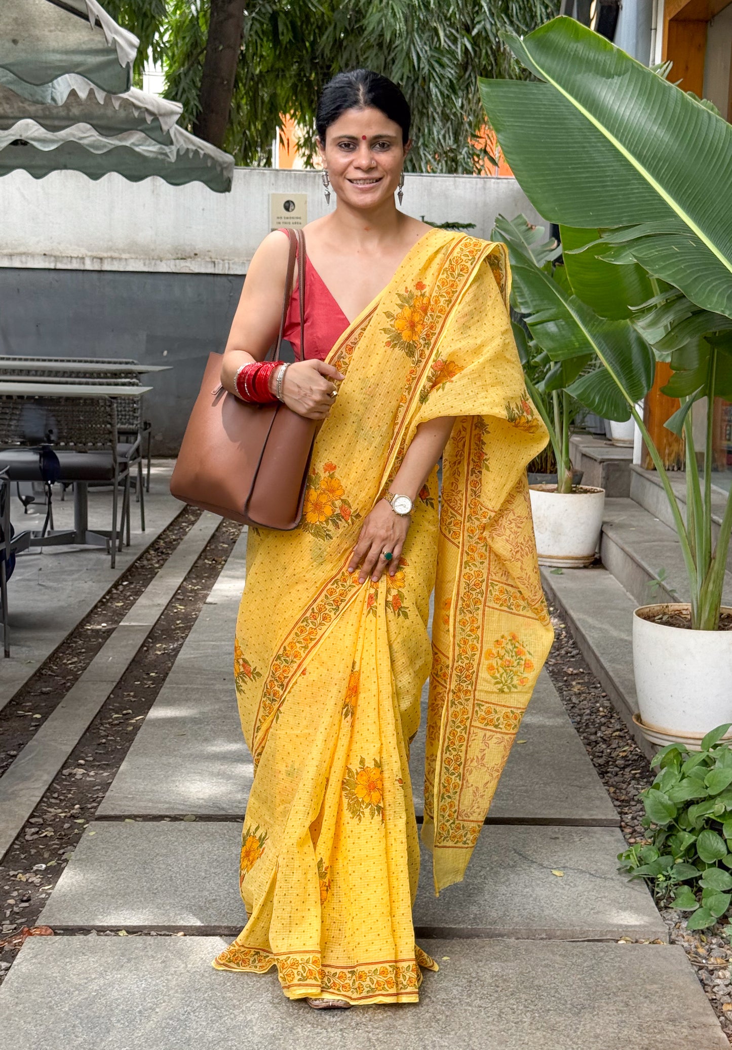 Hand block Printed  Kota Doria Saree