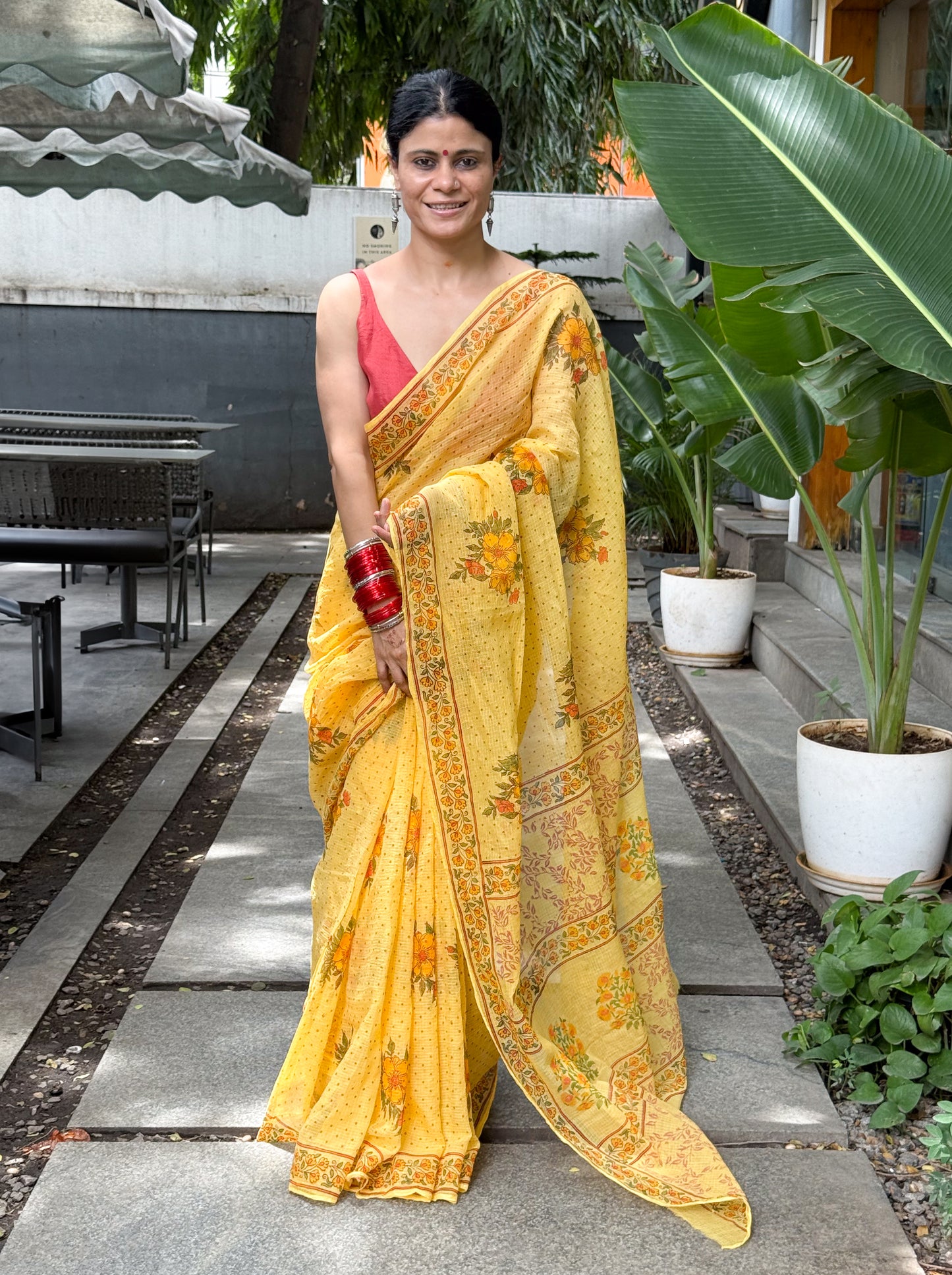 Hand block Printed  Kota Doria Saree