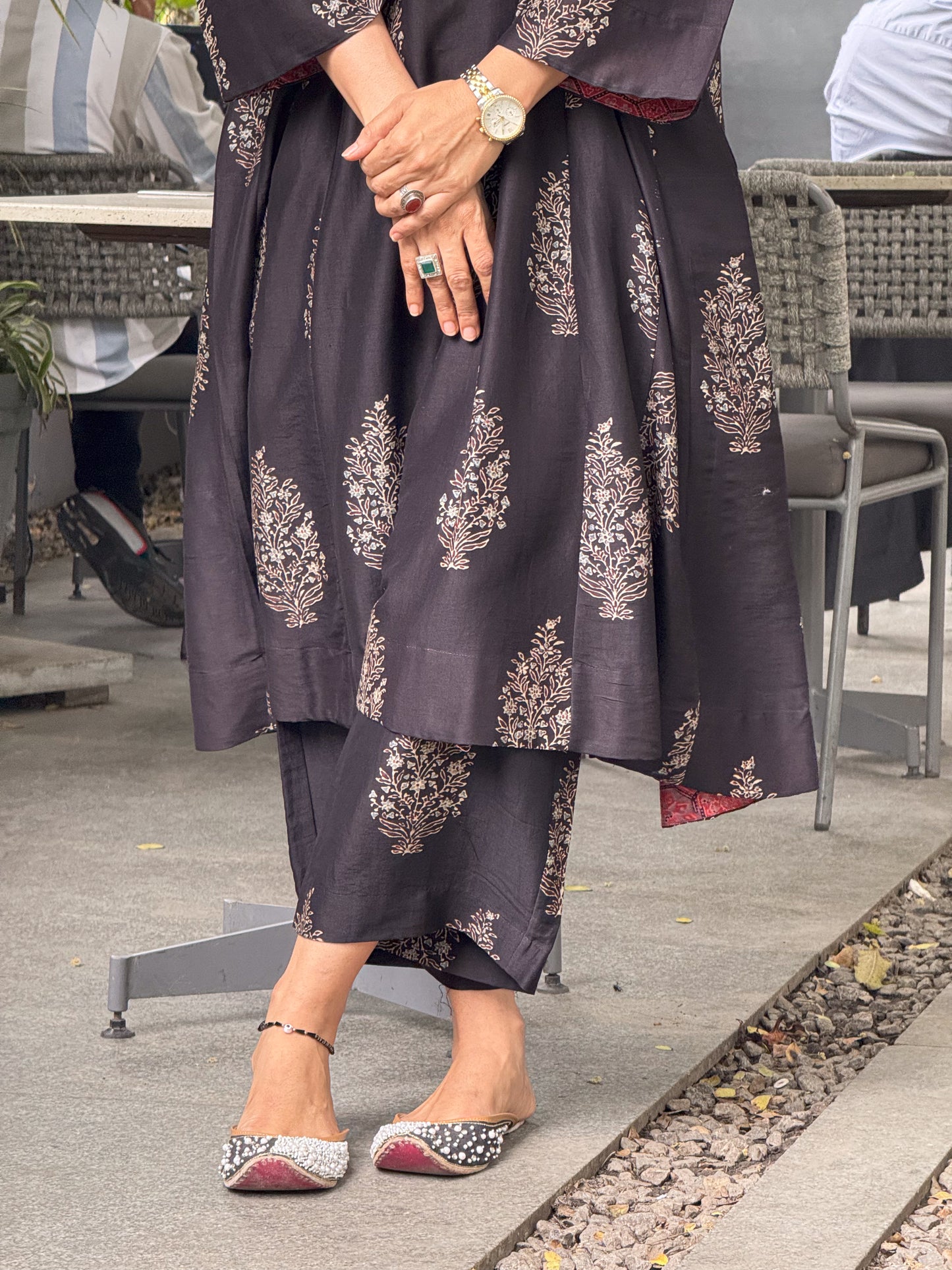 Handblock Printed Natural Dyed Ajrakh Chanderi Silk Pant