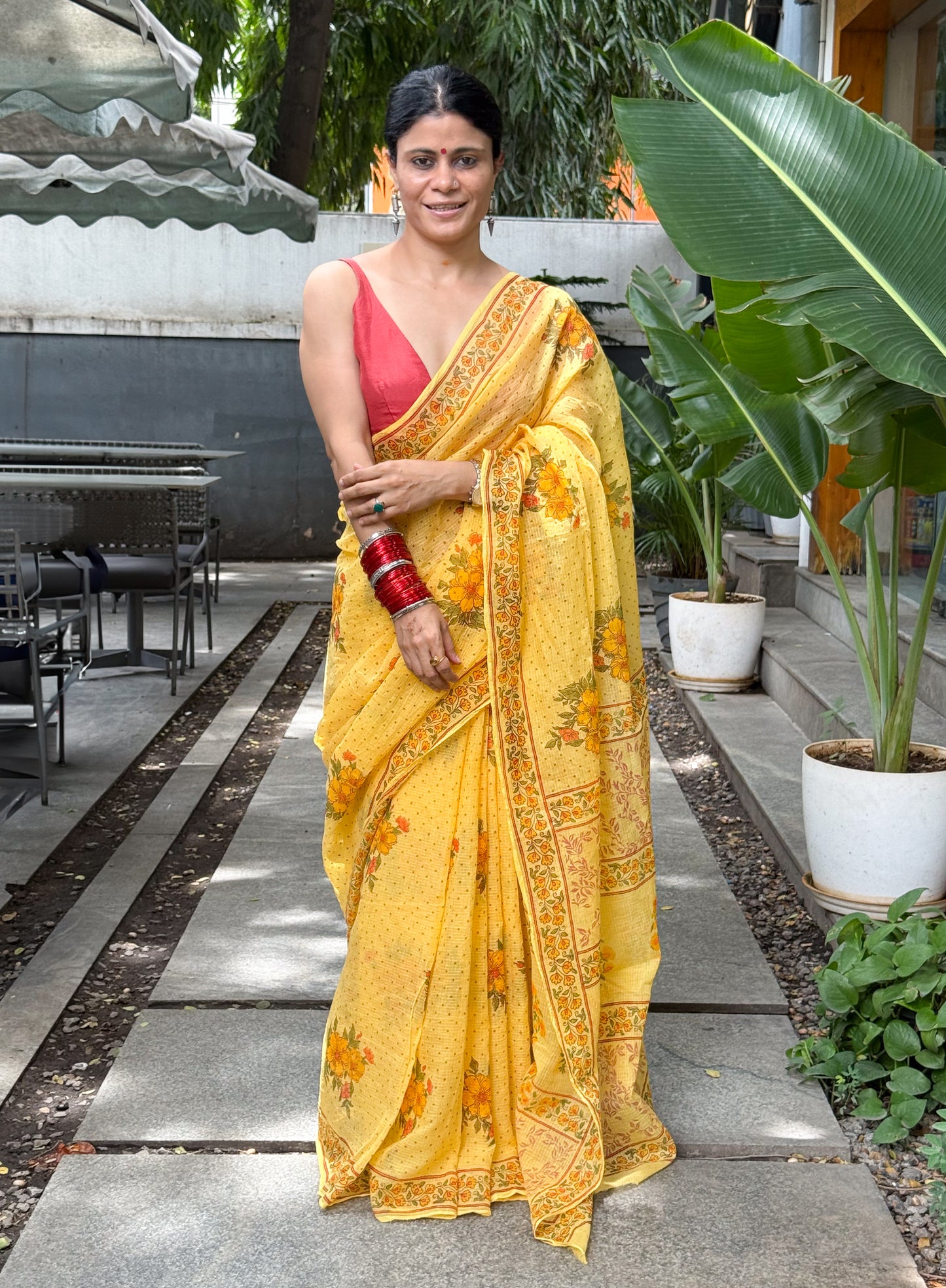 Hand block Printed  Kota Doria Saree