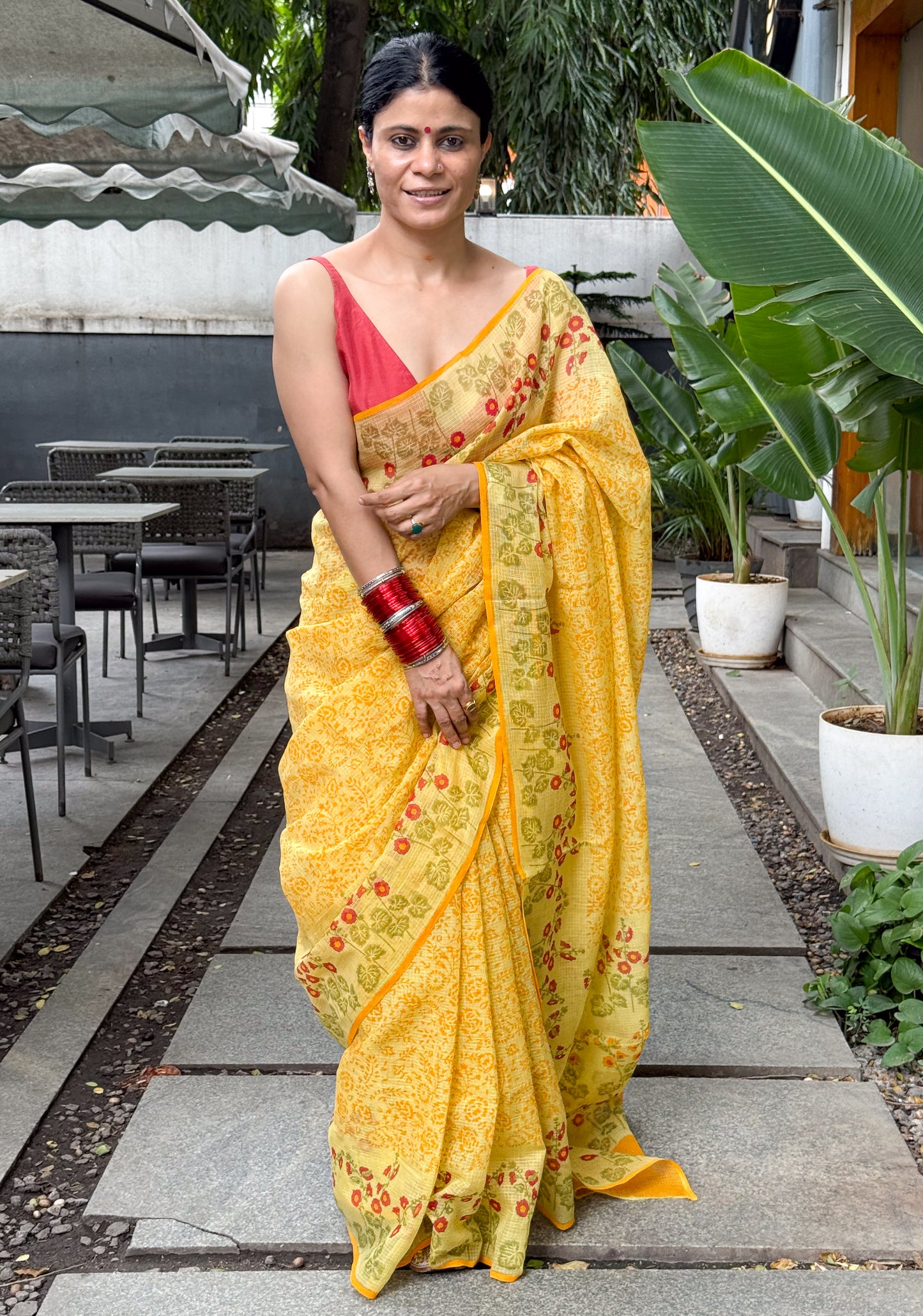 Hand block Printed  Kota Doria Saree
