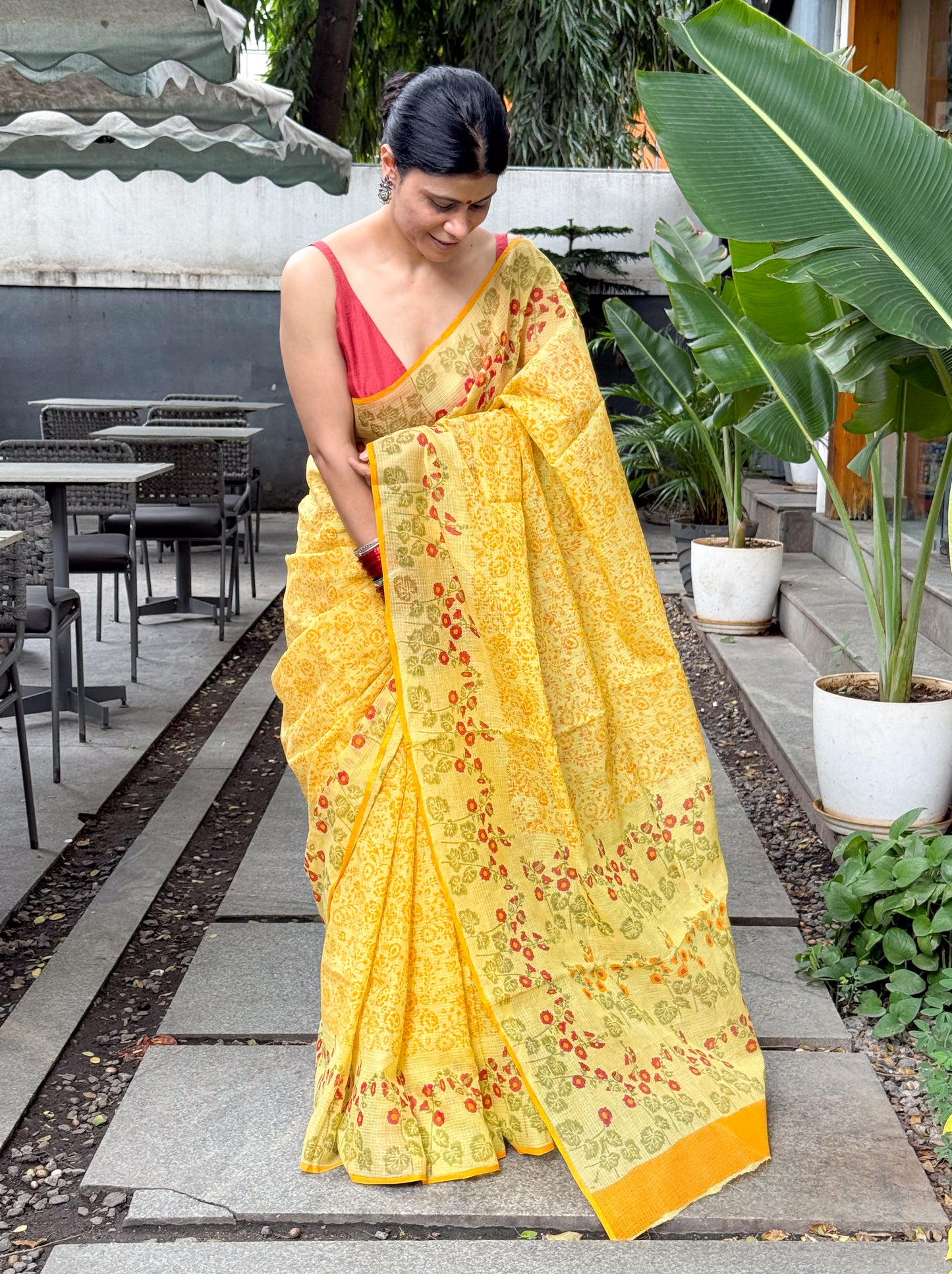 Hand block Printed  Kota Doria Saree