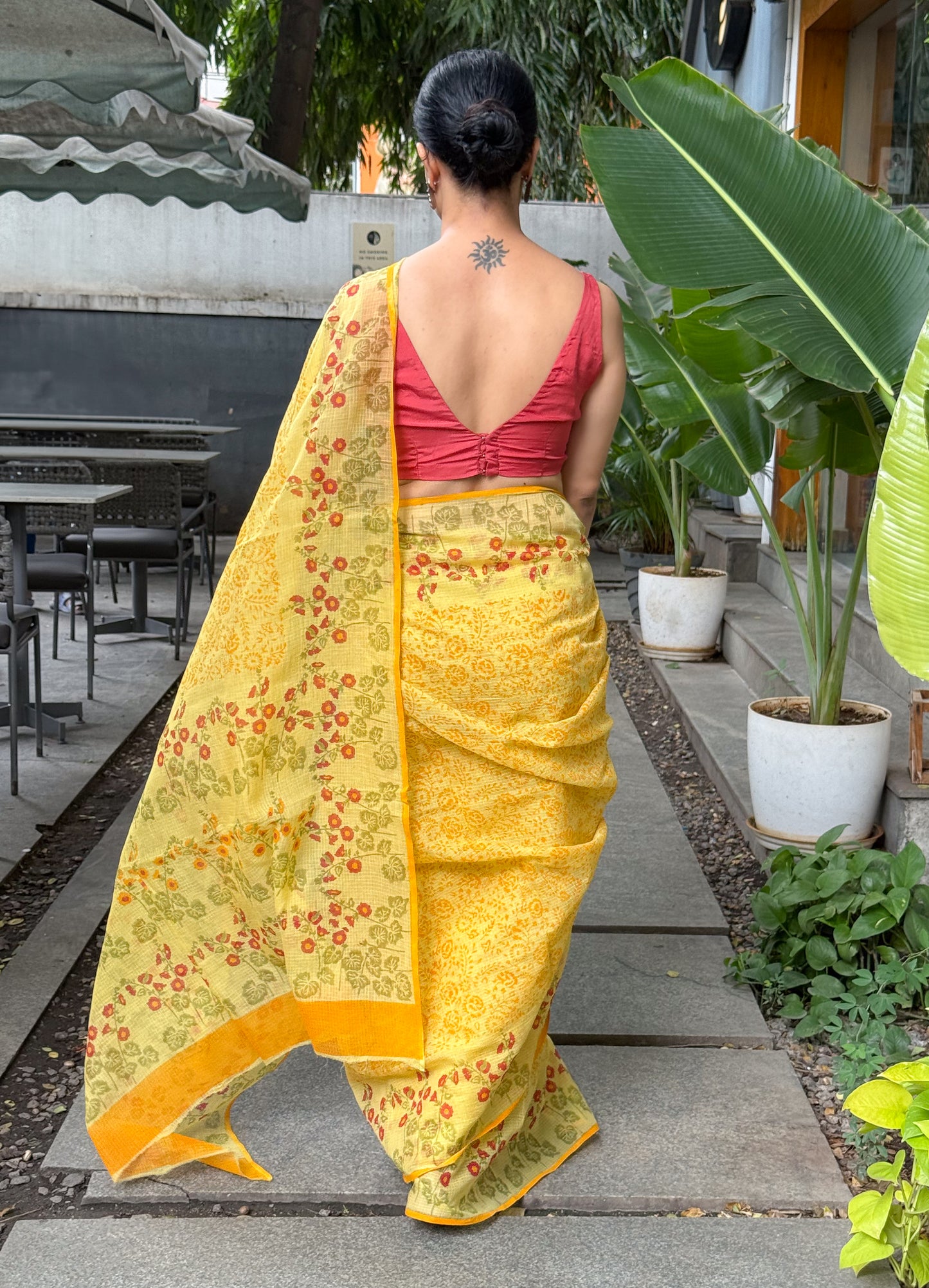 Hand block Printed  Kota Doria Saree