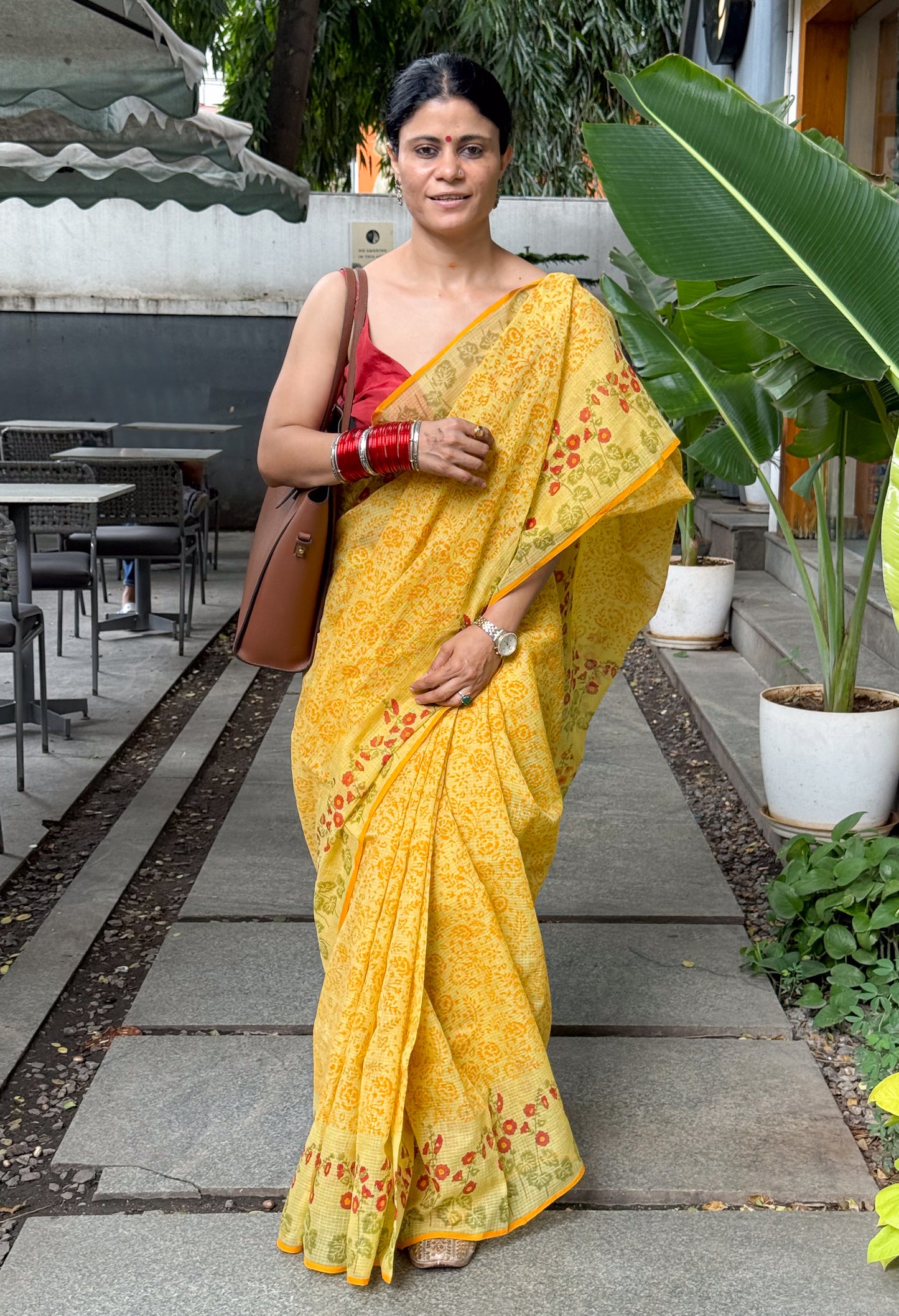 Hand block Printed  Kota Doria Saree
