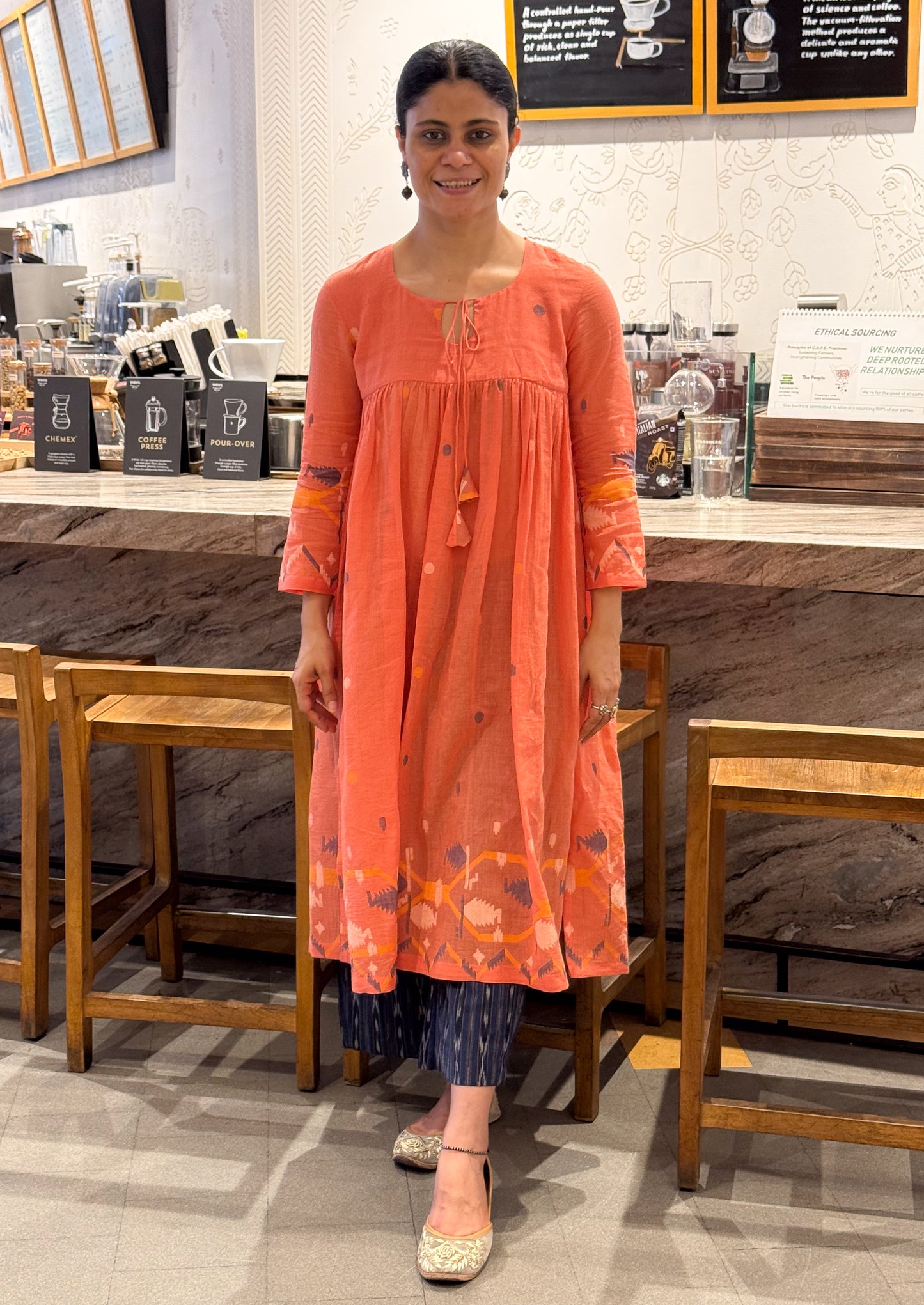 Handwoven Jamdani  Muslin Kalidar Kurta
