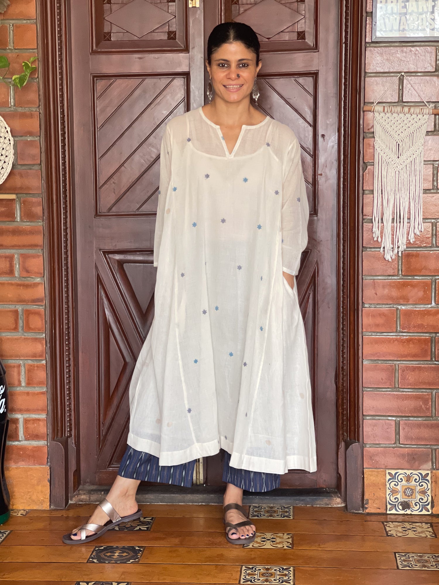 Handwoven Jamdani  Muslin Kalidar Kurta With Lining