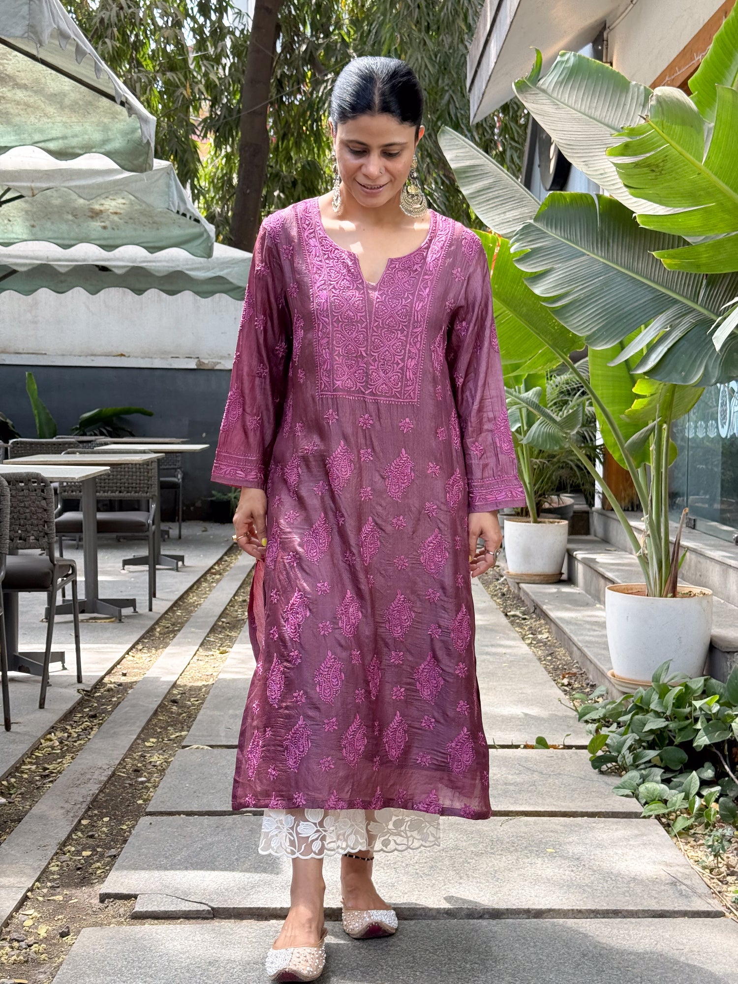 Pure Tussar Silk Chikankari  Embroidered Kurta