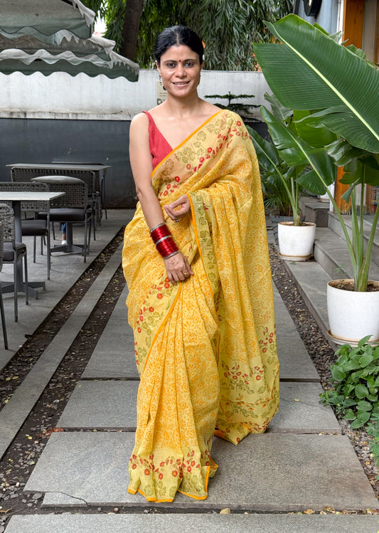 Hand block Printed  Kota Doria Saree