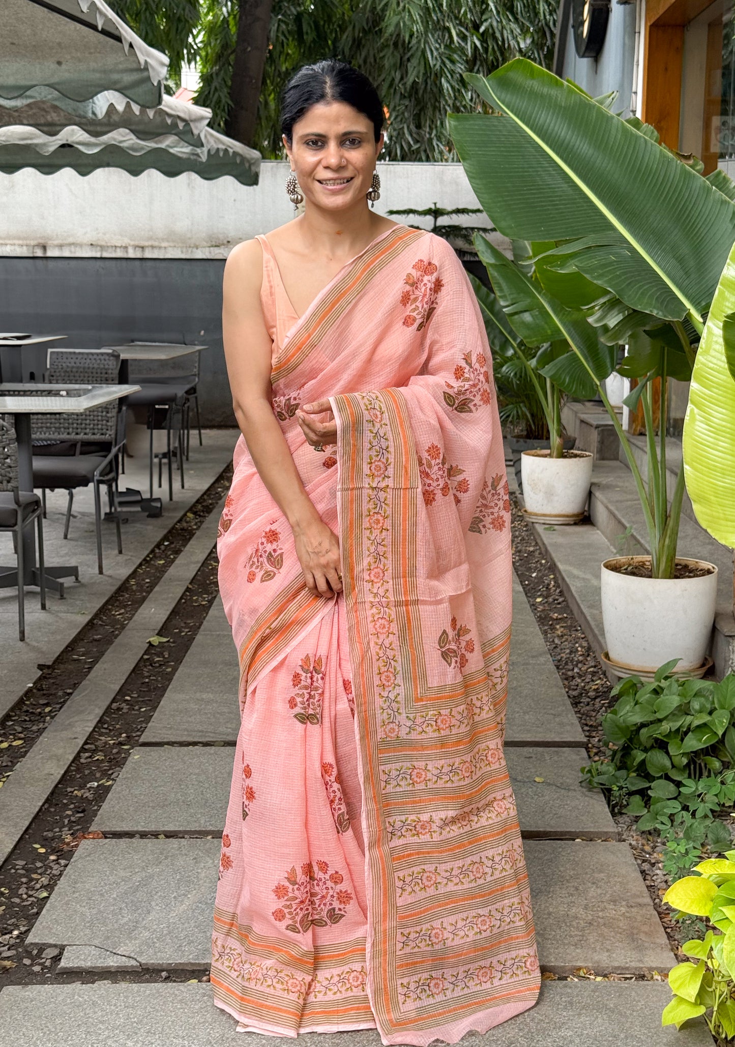 Hand block Printed  Kota Doria Saree