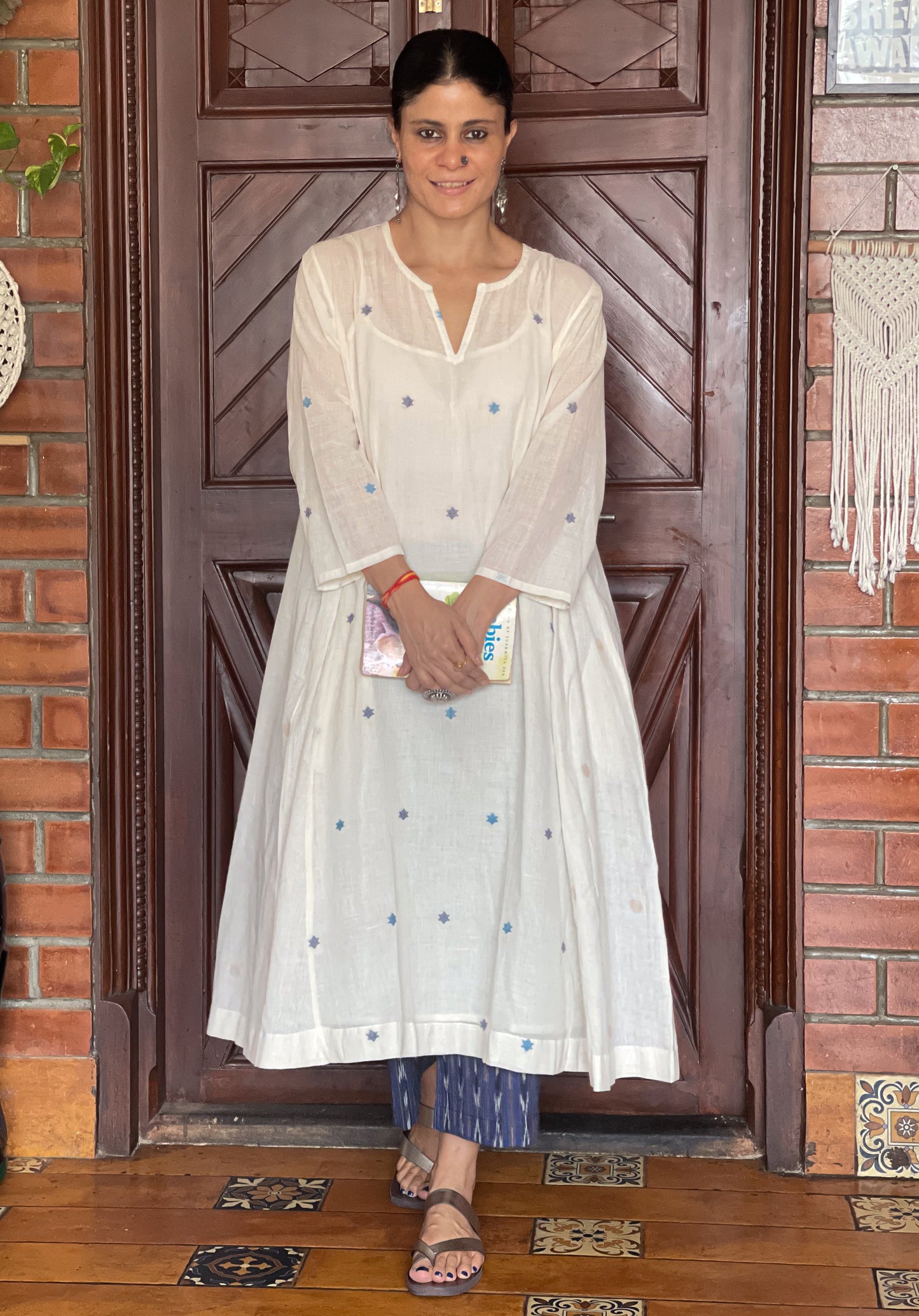 Handwoven Jamdani  Muslin Kalidar Kurta With Lining