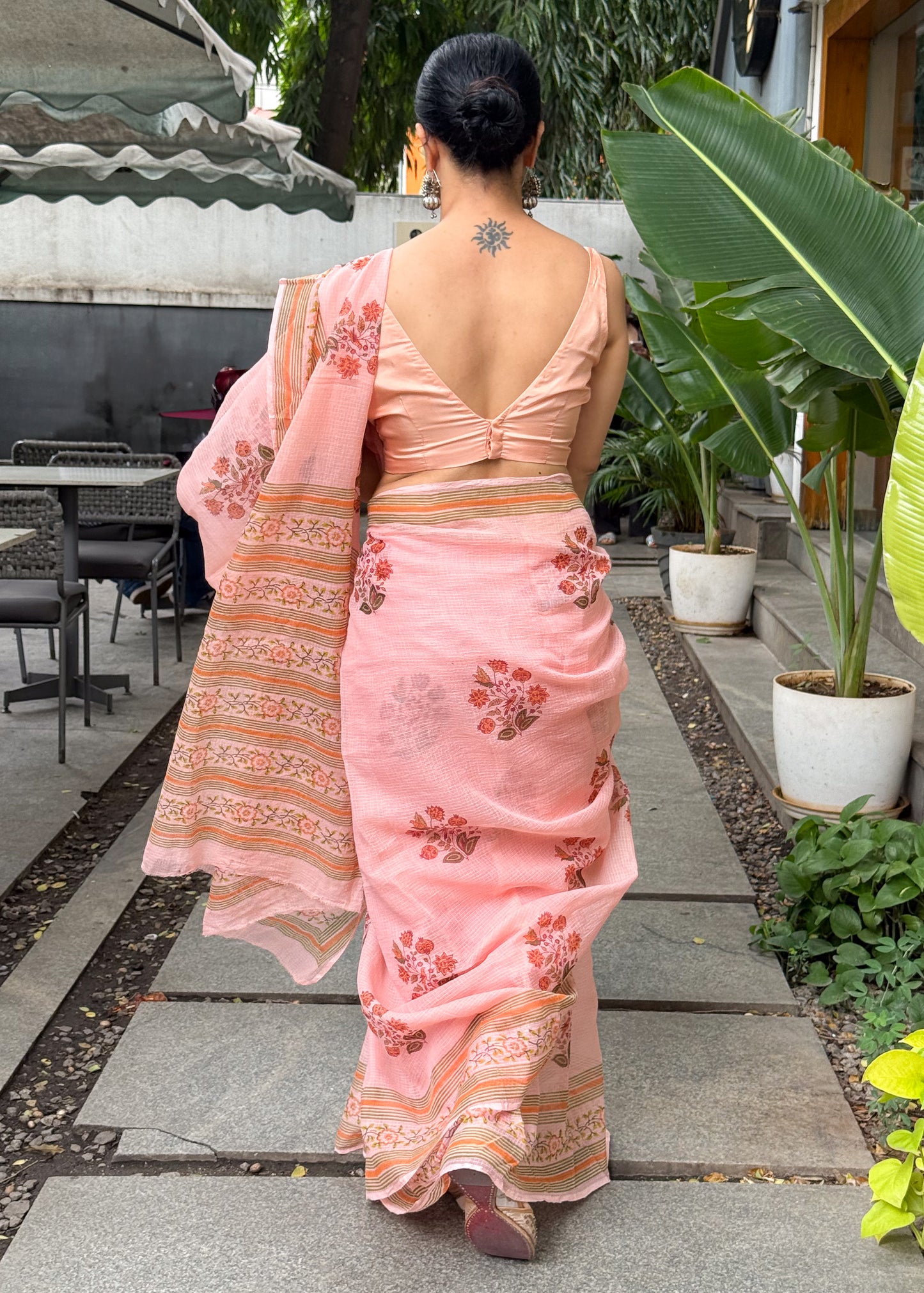 Hand block Printed  Kota Doria Saree