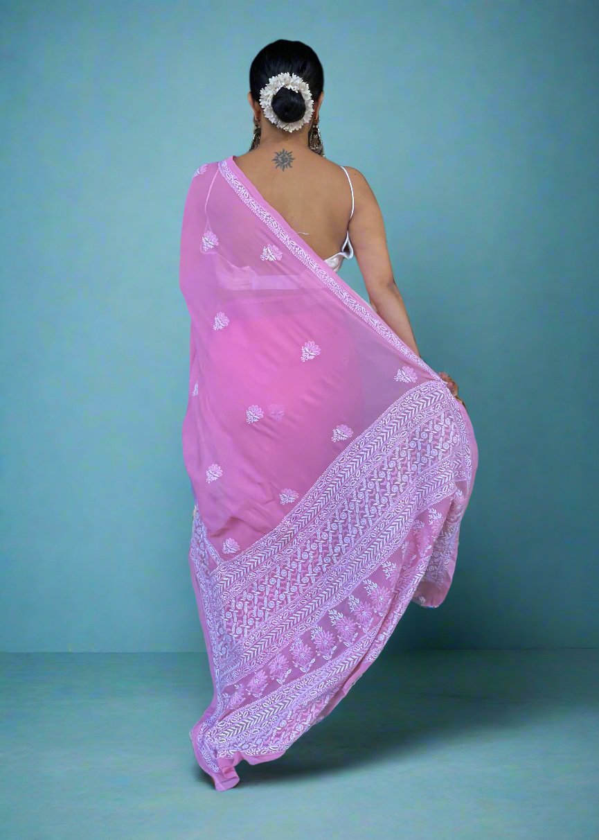 Handembroidered  Chikanakri  Pure georgette Silk Saree