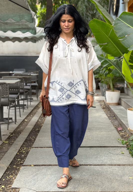 Handloom Cotton  Short Top With Lining.