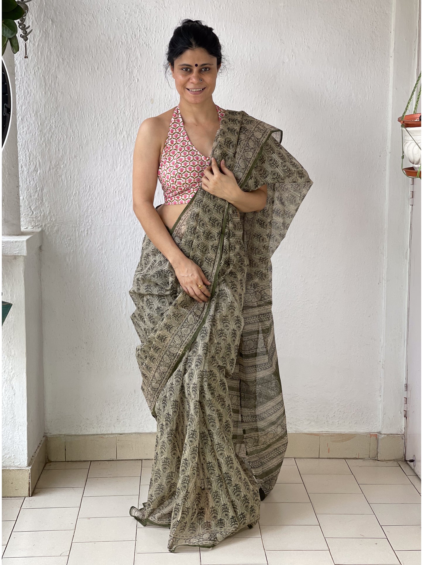 Natural Dyed Handblock Printed Kota Doria Saree