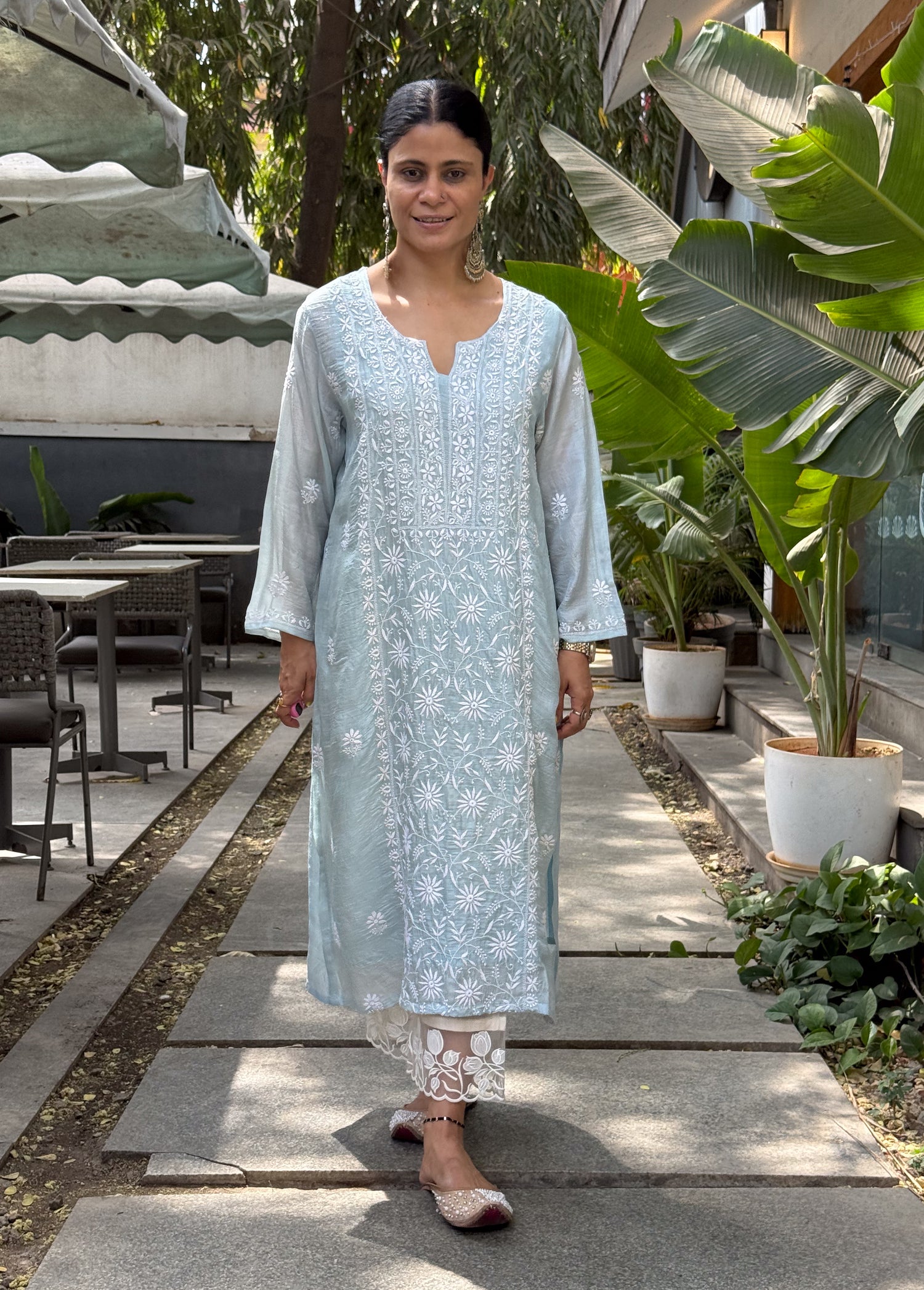 Pure Tussar Silk Chikankari  Embroidered Kurta