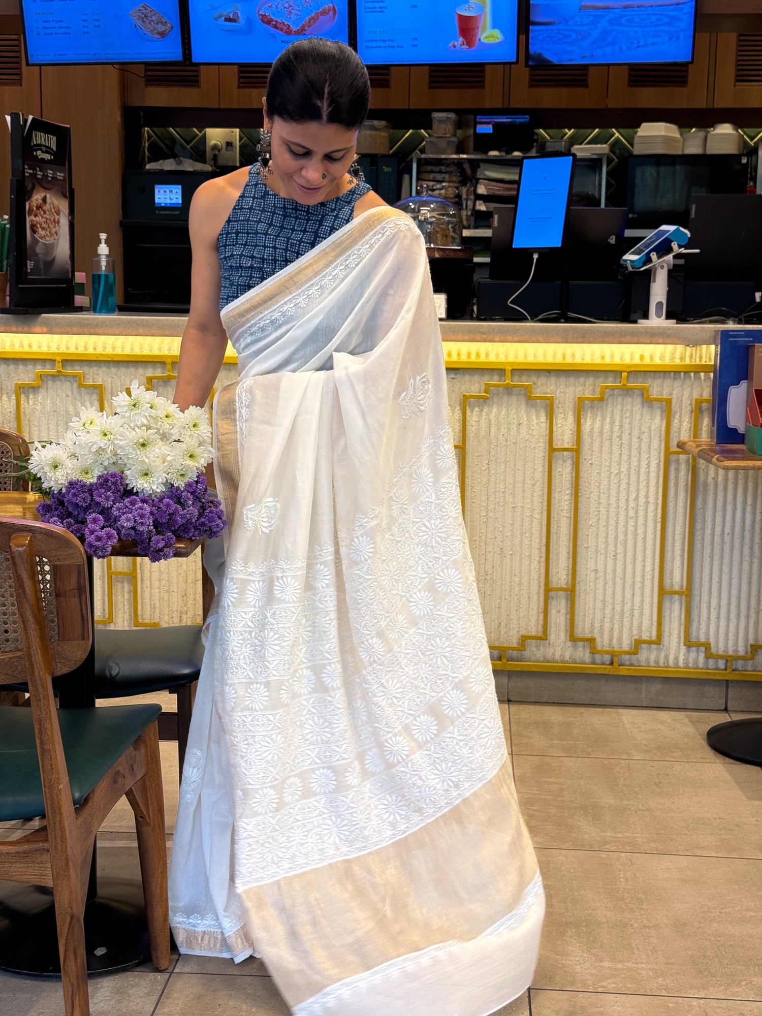 A Hand-Embroidered Chikankari  Chanderi Silk  Saree
