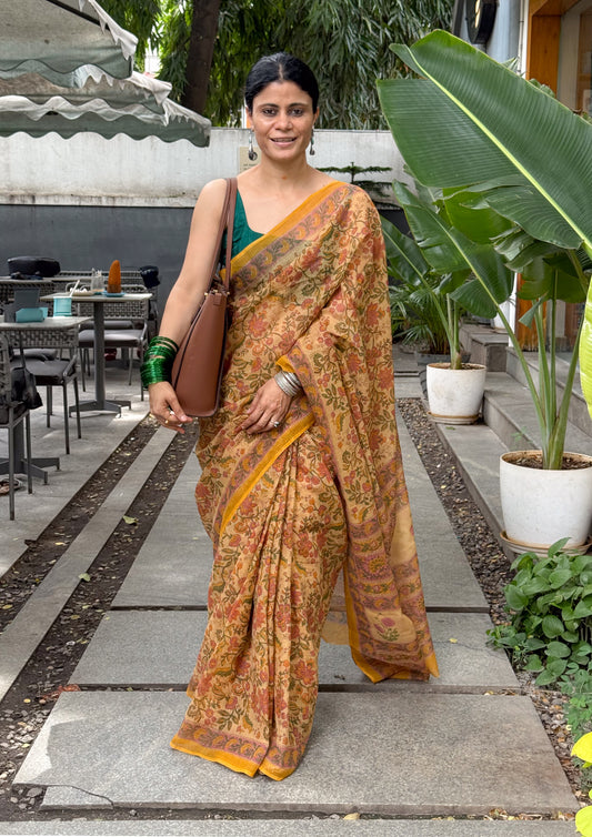 Hand block Printed  Kota Doria Saree