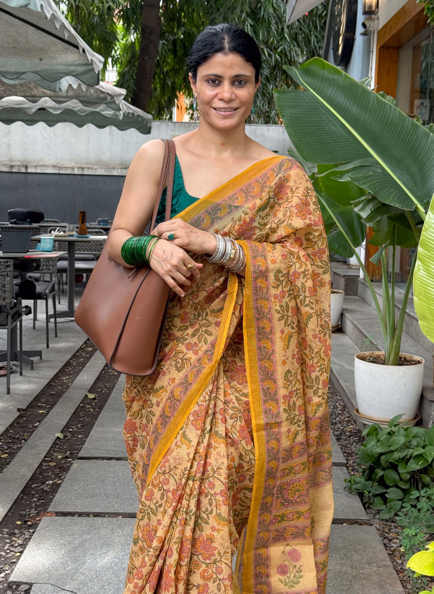 Hand block Printed  Kota Doria Saree