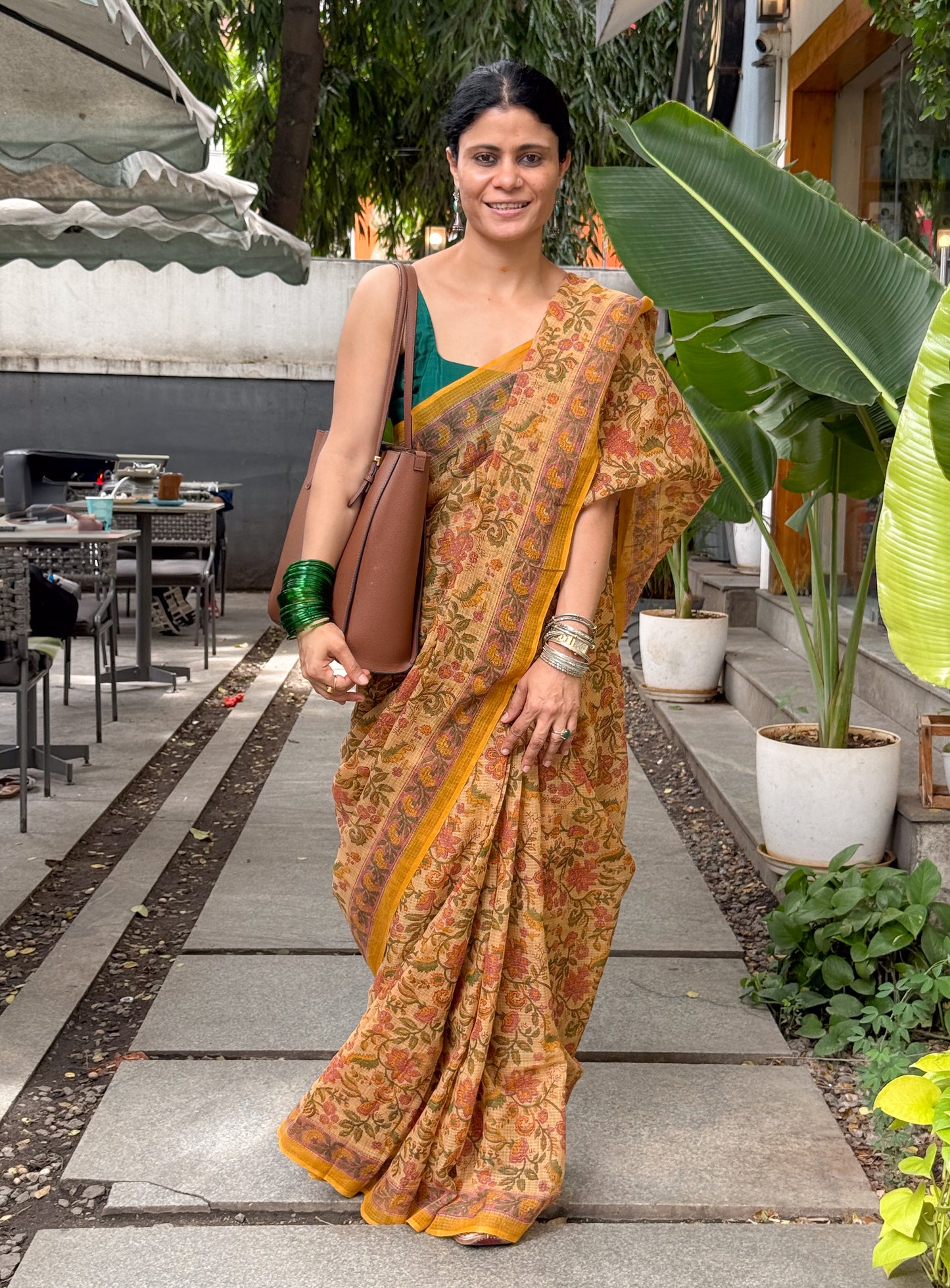 Hand block Printed  Kota Doria Saree