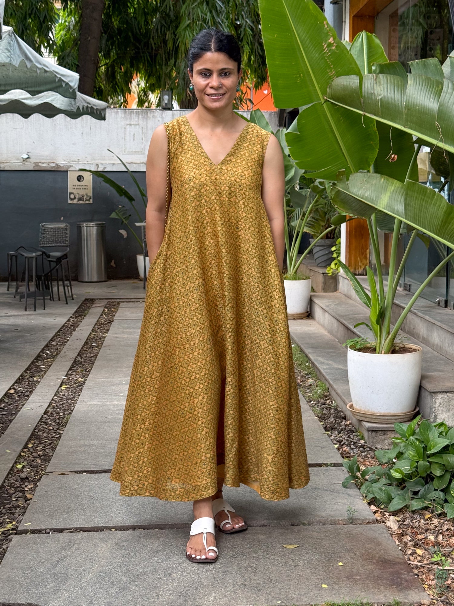 Handblock Printed  Pure Chanderi Silk Dress.
