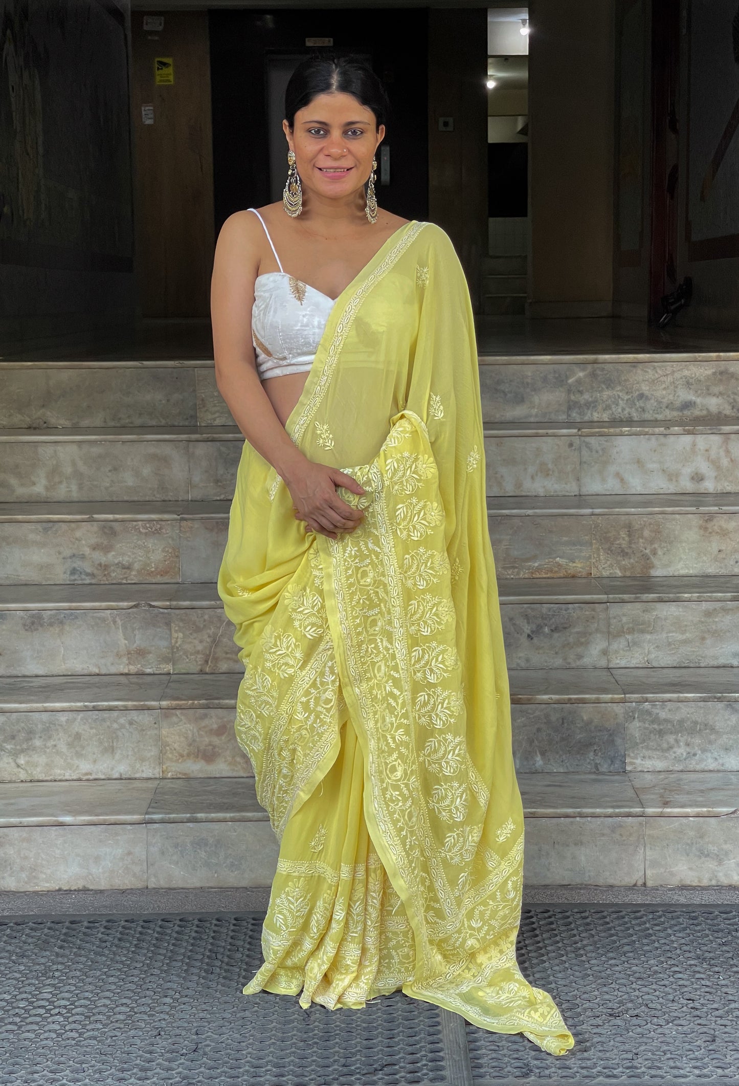Handembroidered  Chikanakri  Pure georgette Silk Saree