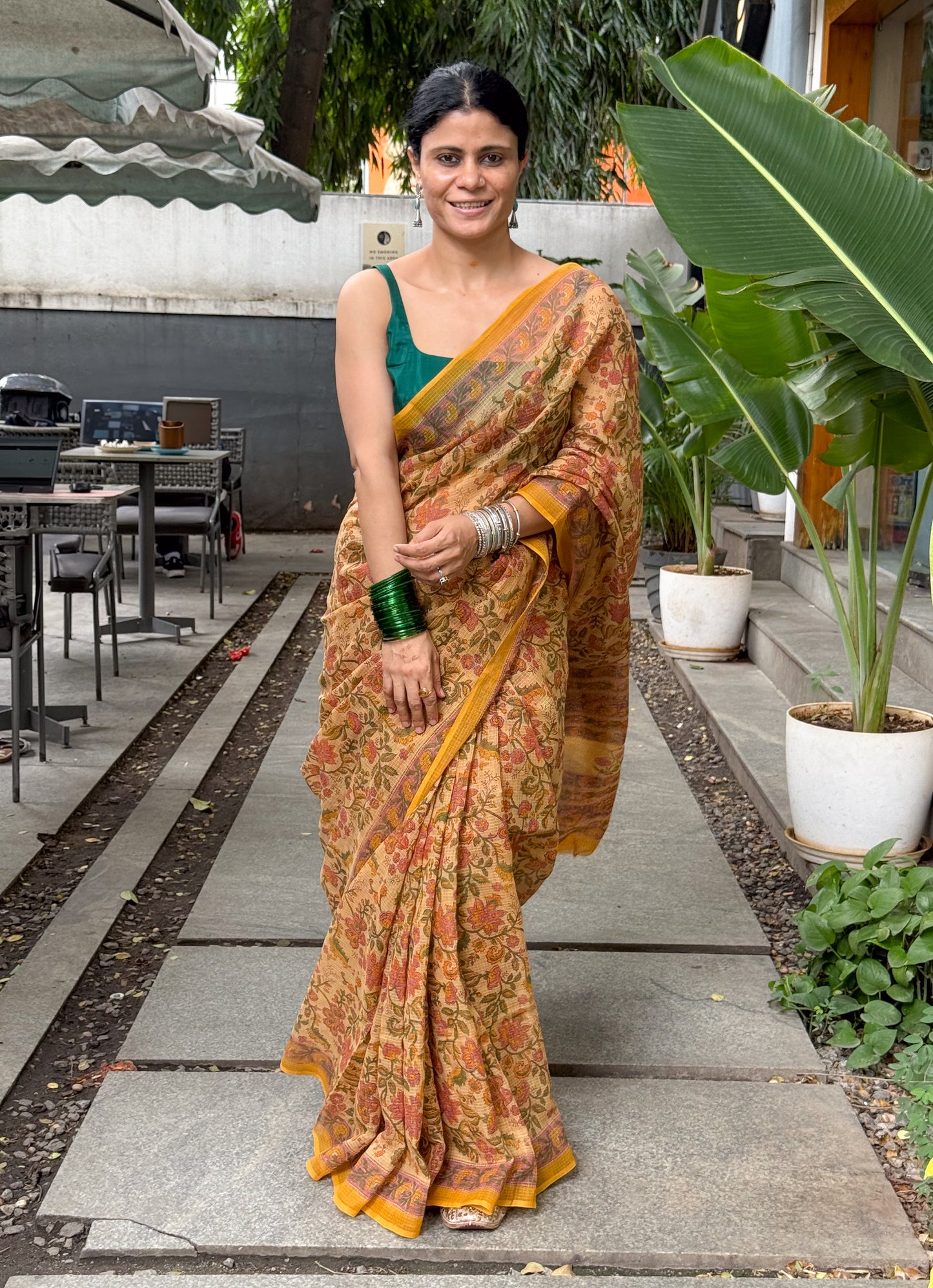 Hand block Printed  Kota Doria Saree