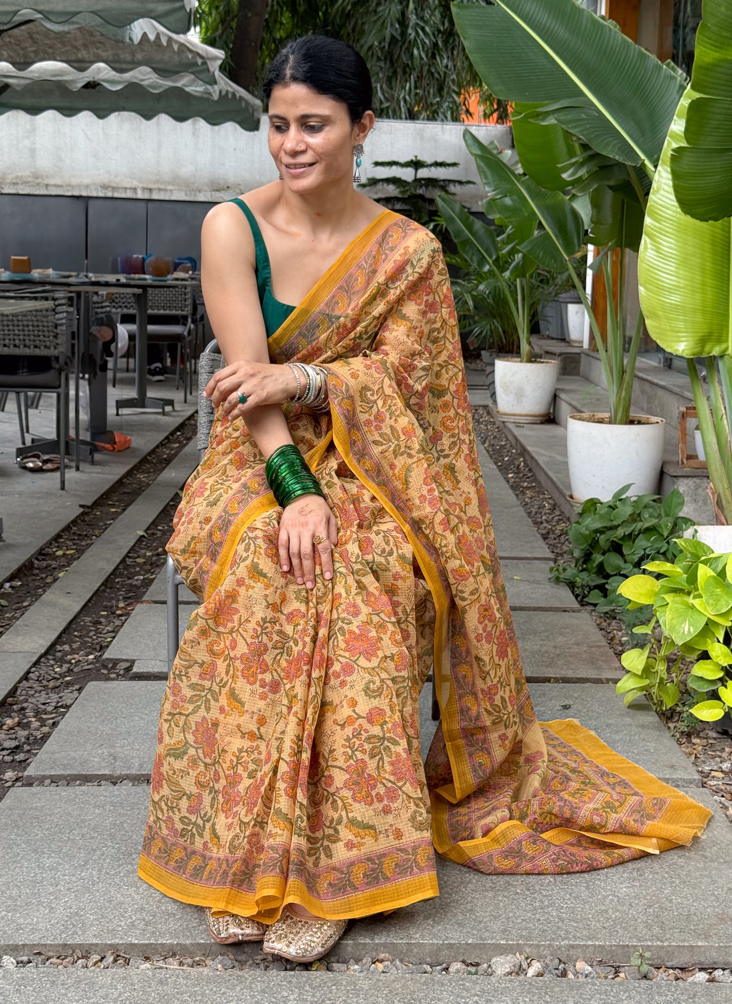 Hand block Printed  Kota Doria Saree