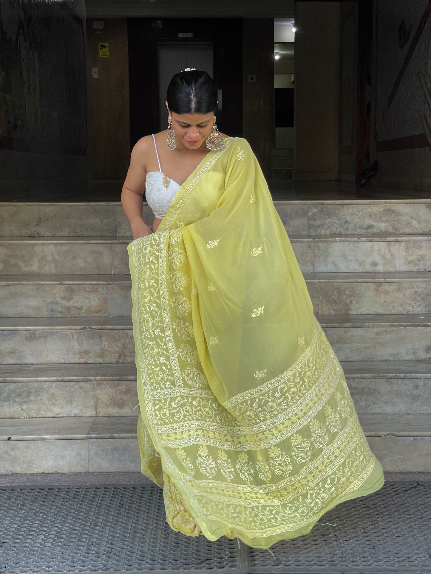 Handembroidered  Chikanakri  Pure georgette Silk Saree