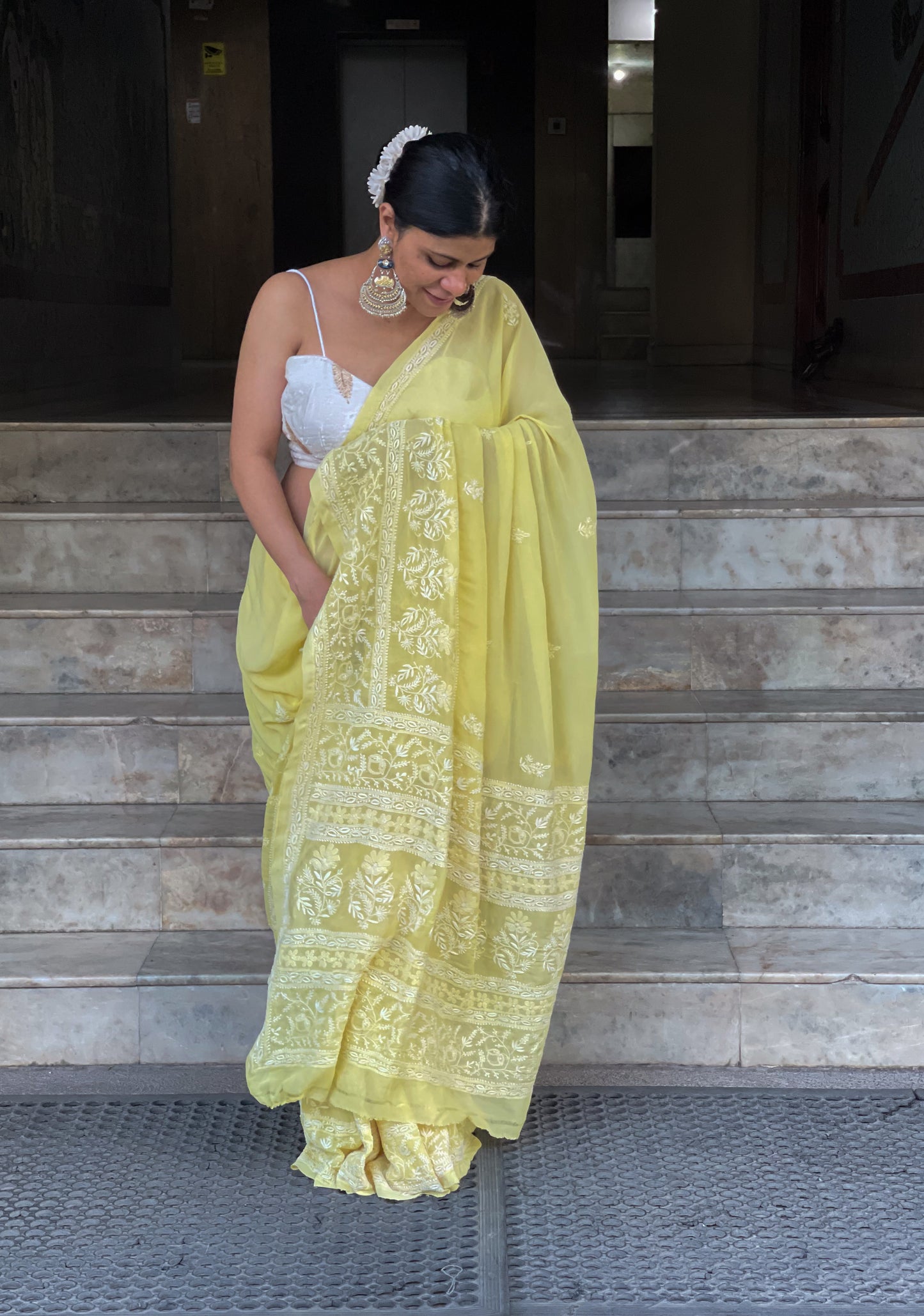 Handembroidered  Chikanakri  Pure georgette Silk Saree