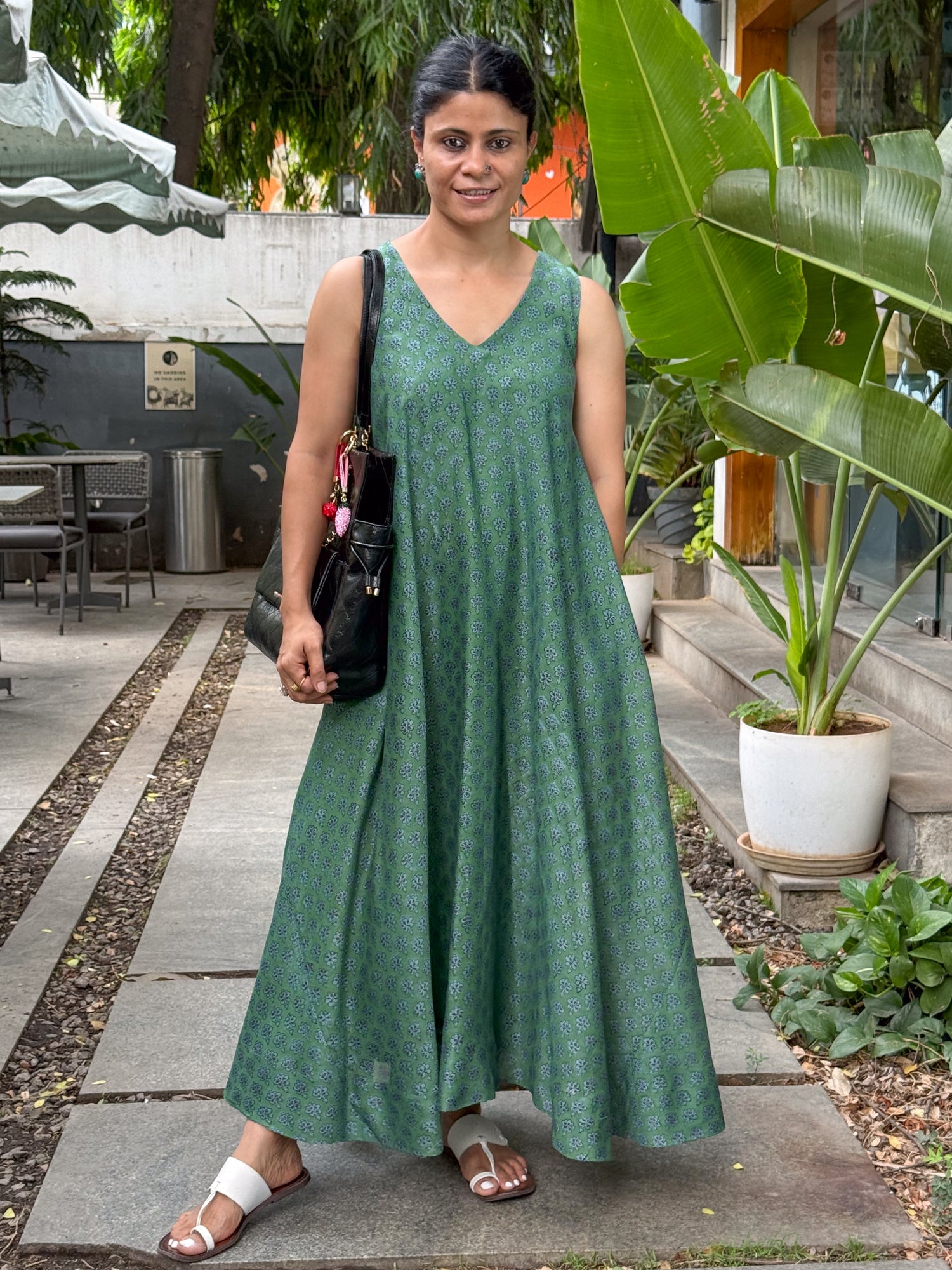 Handblock Printed  Pure Chanderi Silk Dress.